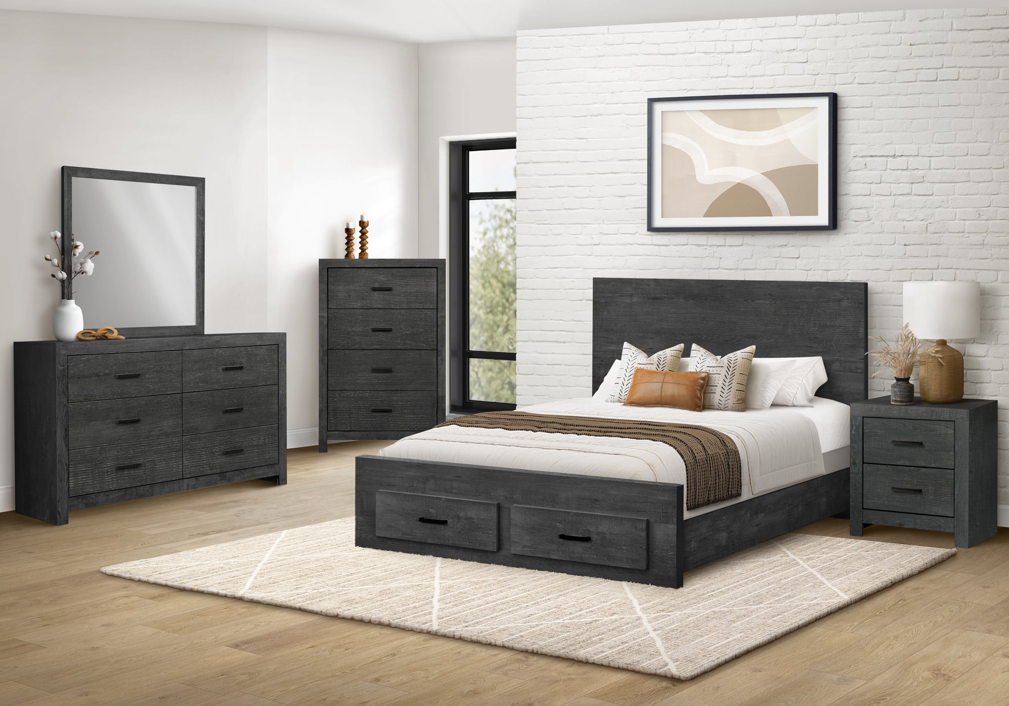 MN-305216Q    Bedroom Set, Queen Size Bed, Graphite Grey, Contemporary, Modern