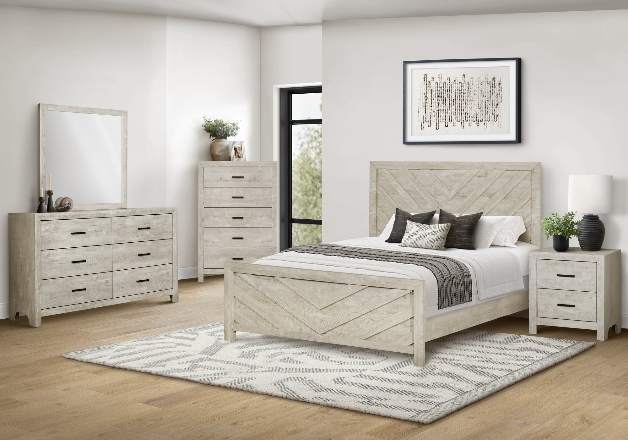MN-325220Q    Bedroom Set, Queen Size Bed, Bleached Oak, Contemporary, Modern