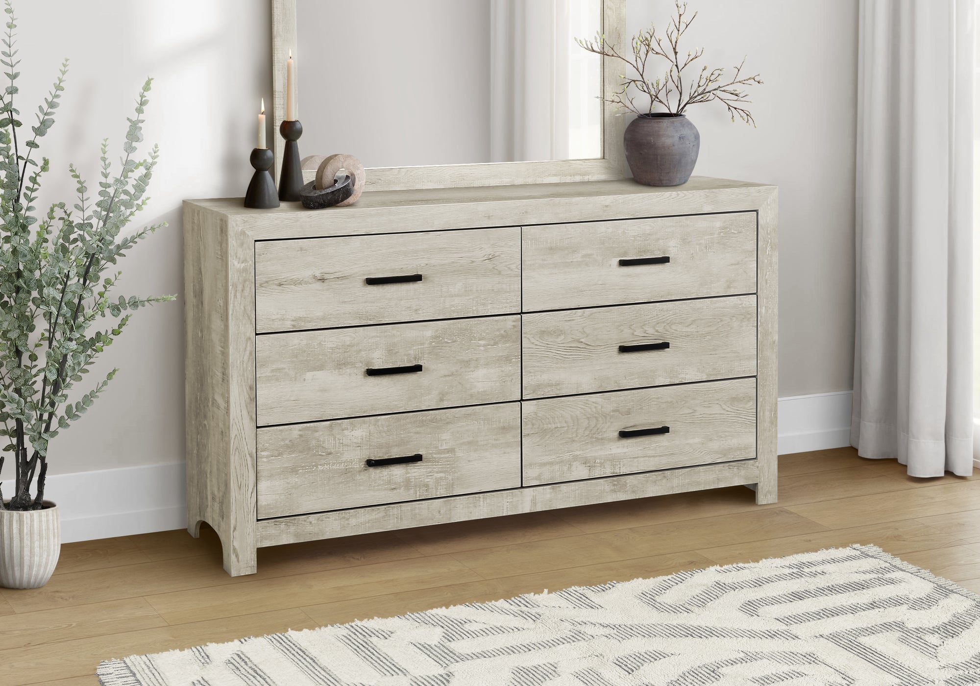 MN-335221    Bedroom Set, 6 Drawer Dresser, Bleached Oak, Contemporary, Modern
