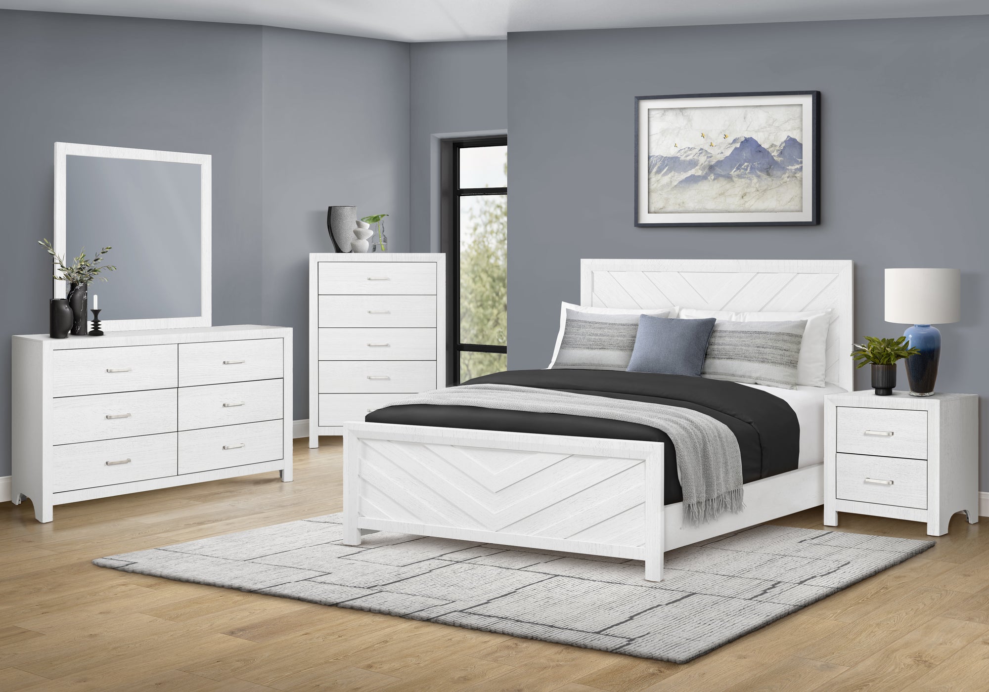 MN-505225Q    Bedroom Set, Queen Size Bed, White Wood Grain, Contemporary, Modern