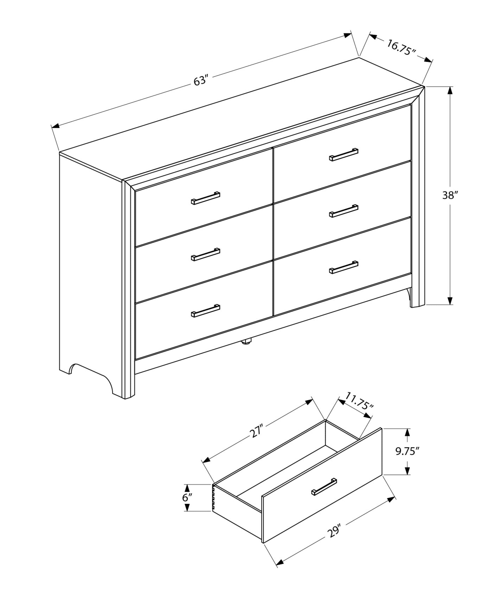 MN-515226    Bedroom Set, 6 Drawer Dresser, White Wood Grain, Contemporary, Modern