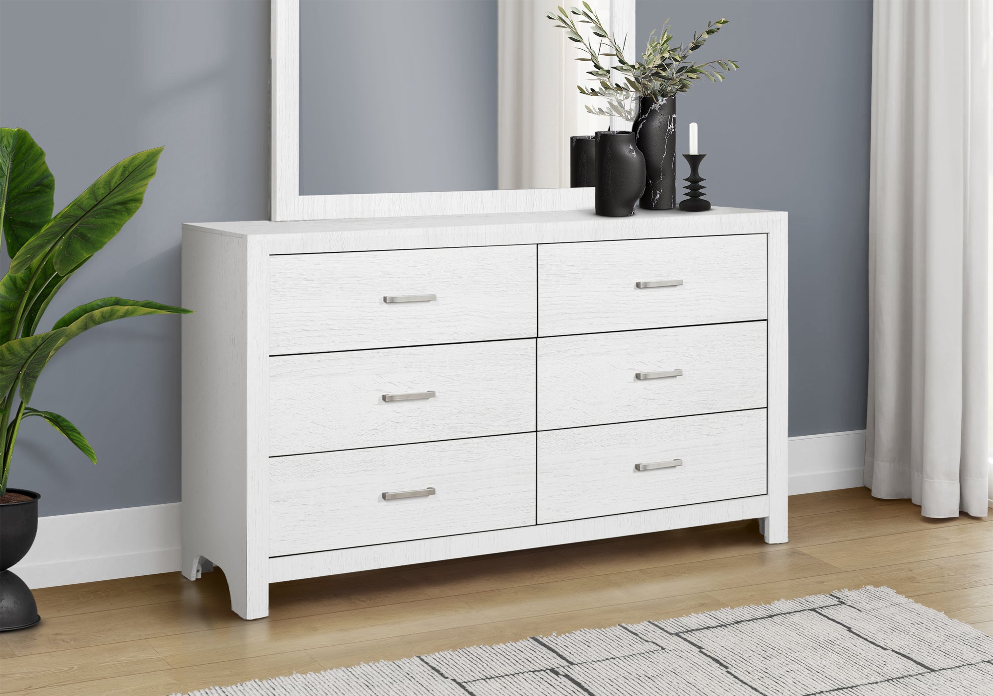 MN-515226    Bedroom Set, 6 Drawer Dresser, White Wood Grain, Contemporary, Modern