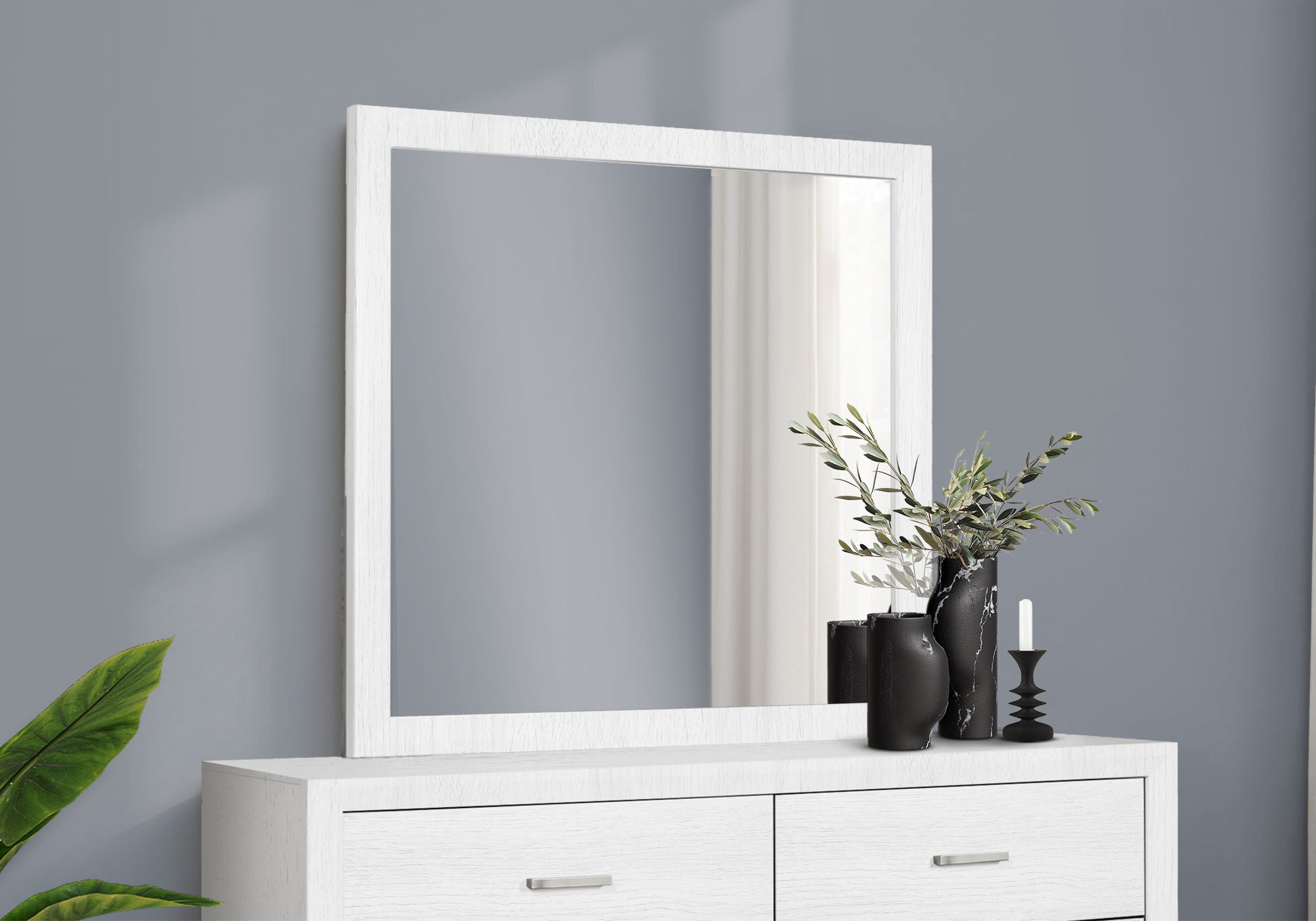 MN-525227    Bedroom Set, Wall Mirror, White Wood Grain, Contemporary, Modern