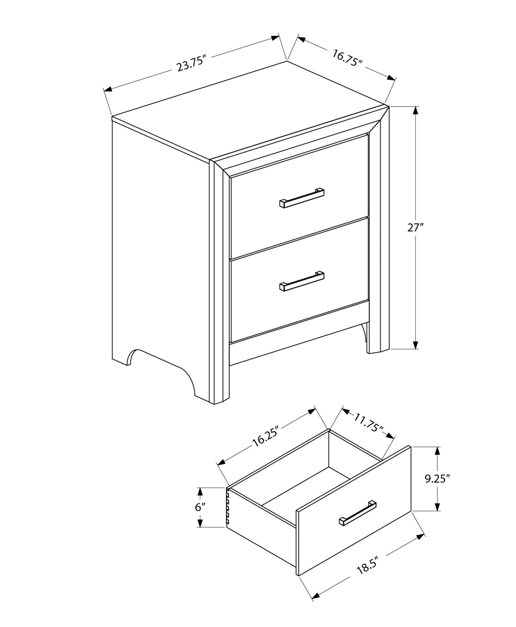 MN-535228    Bedroom Set, Two Drawer Nightstand, White Wood Grain, Contemporary, Modern