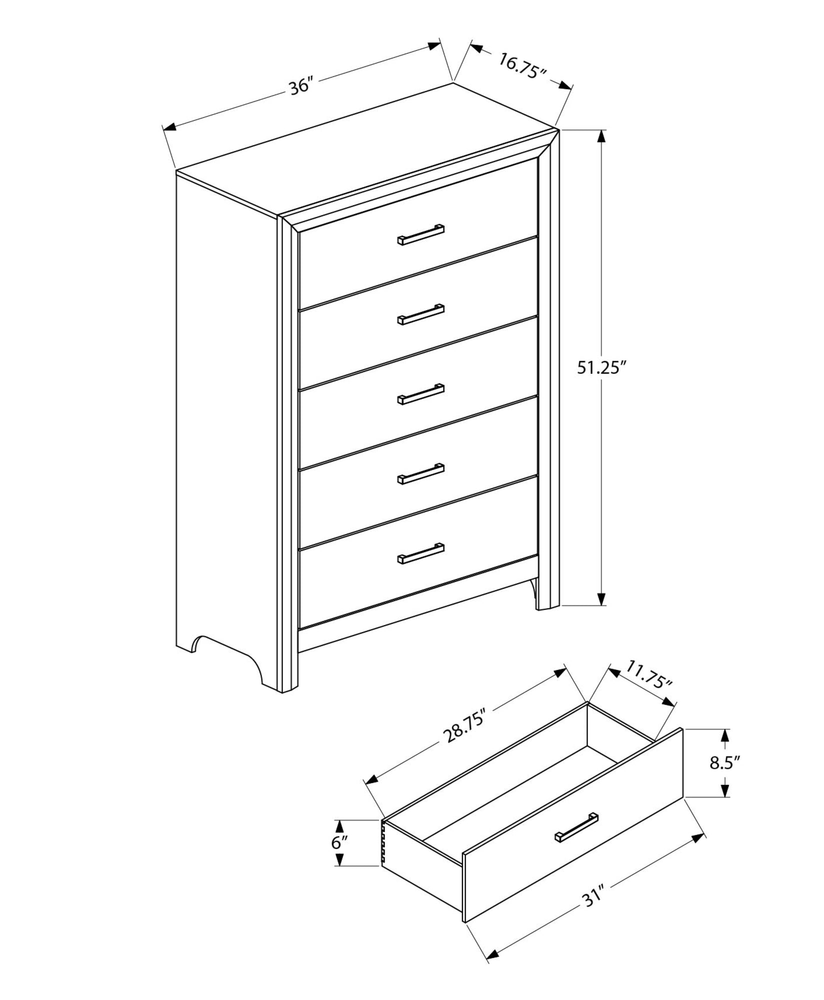 MN-545229    Bedroom Set, 5 Drawer Chest, White Wood Grain, Contemporary, Modern