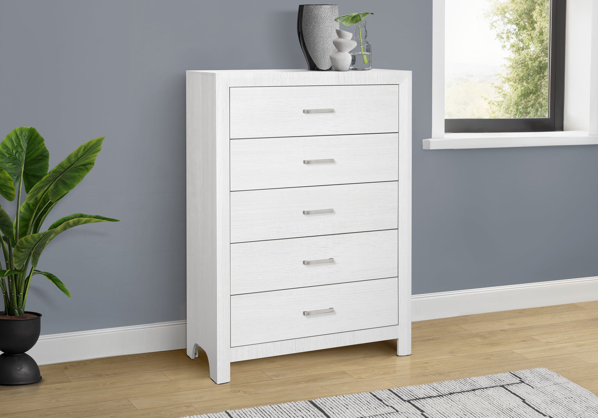 MN-545229    Bedroom Set, 5 Drawer Chest, White Wood Grain, Contemporary, Modern