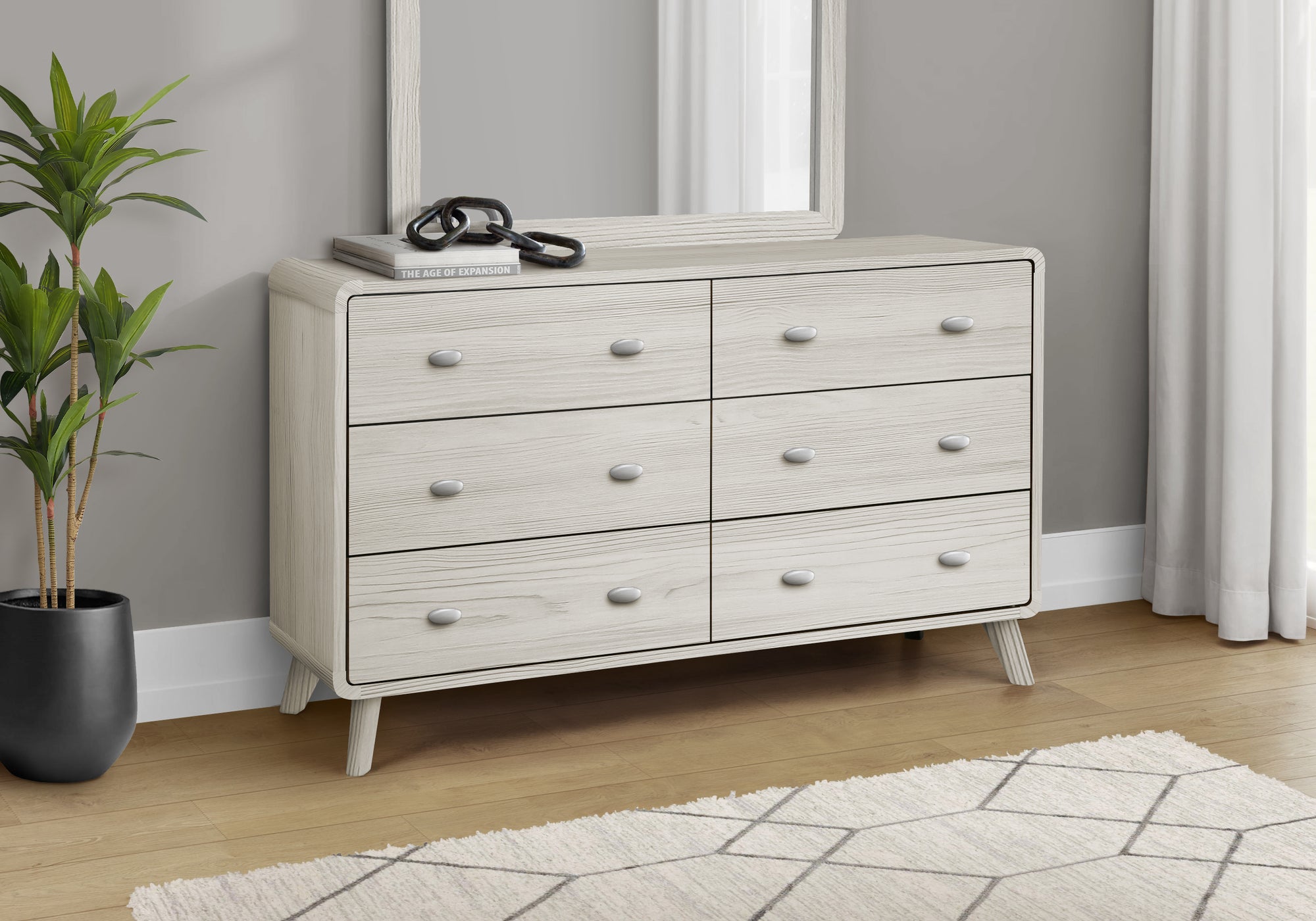 MN-435236    Bedroom Set, 6 Drawer Dresser, Grey Oak, Mid Century