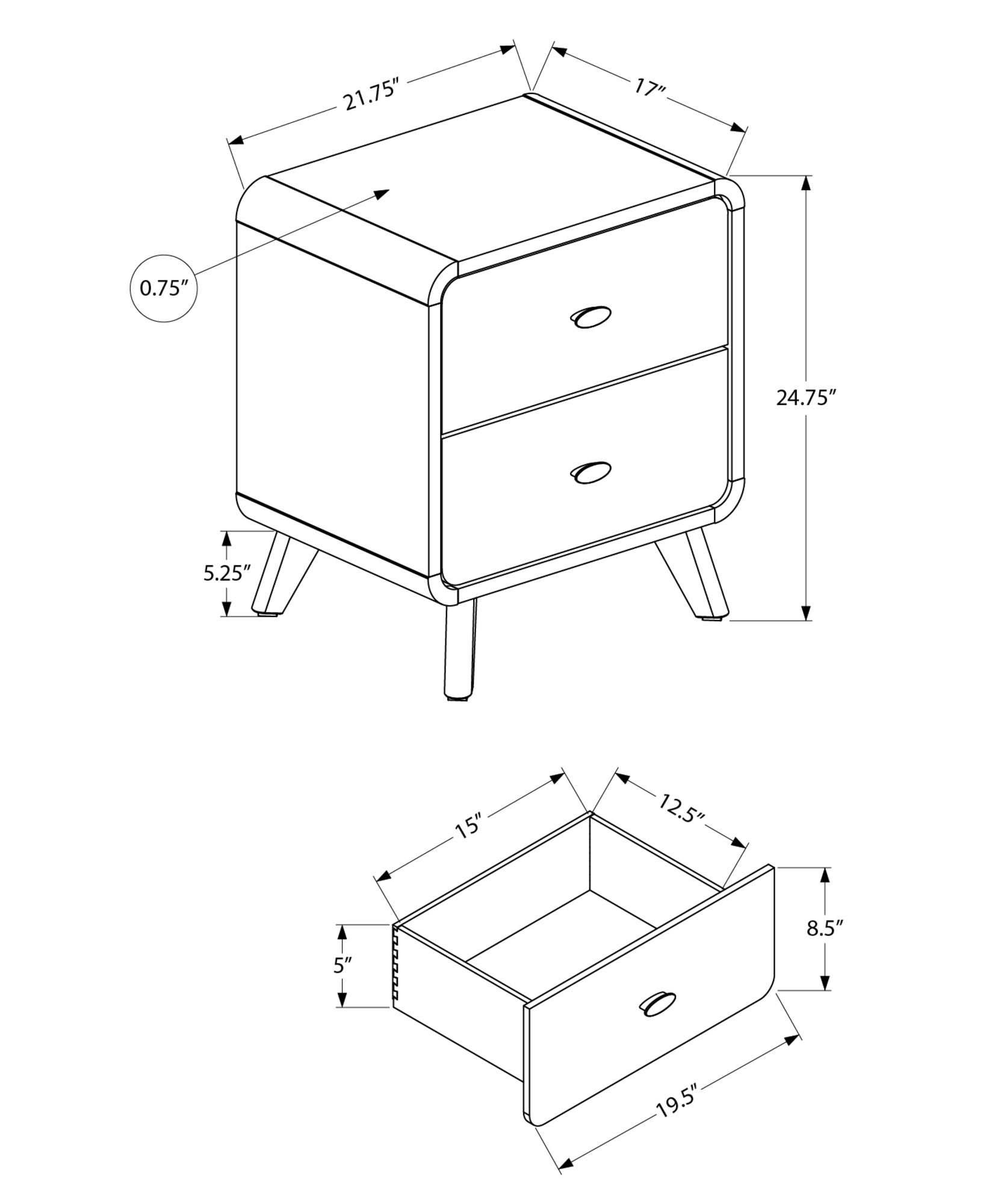 MN-455238    Bedroom Set, Two Drawer Nightstand, Grey Oak, Mid Century