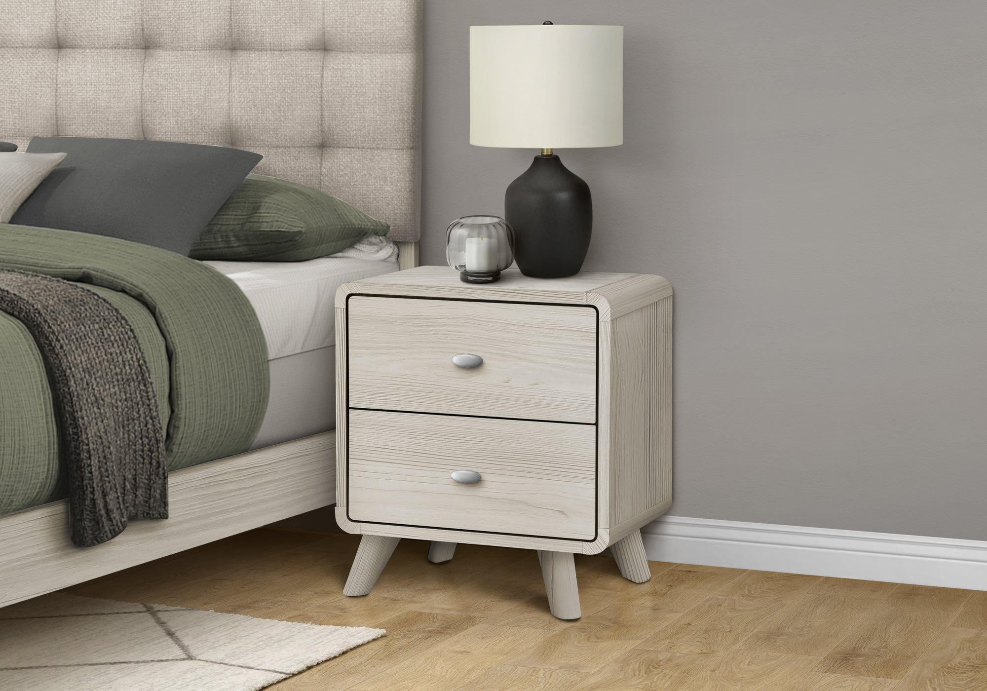 MN-455238    Bedroom Set, Two Drawer Nightstand, Grey Oak, Mid Century