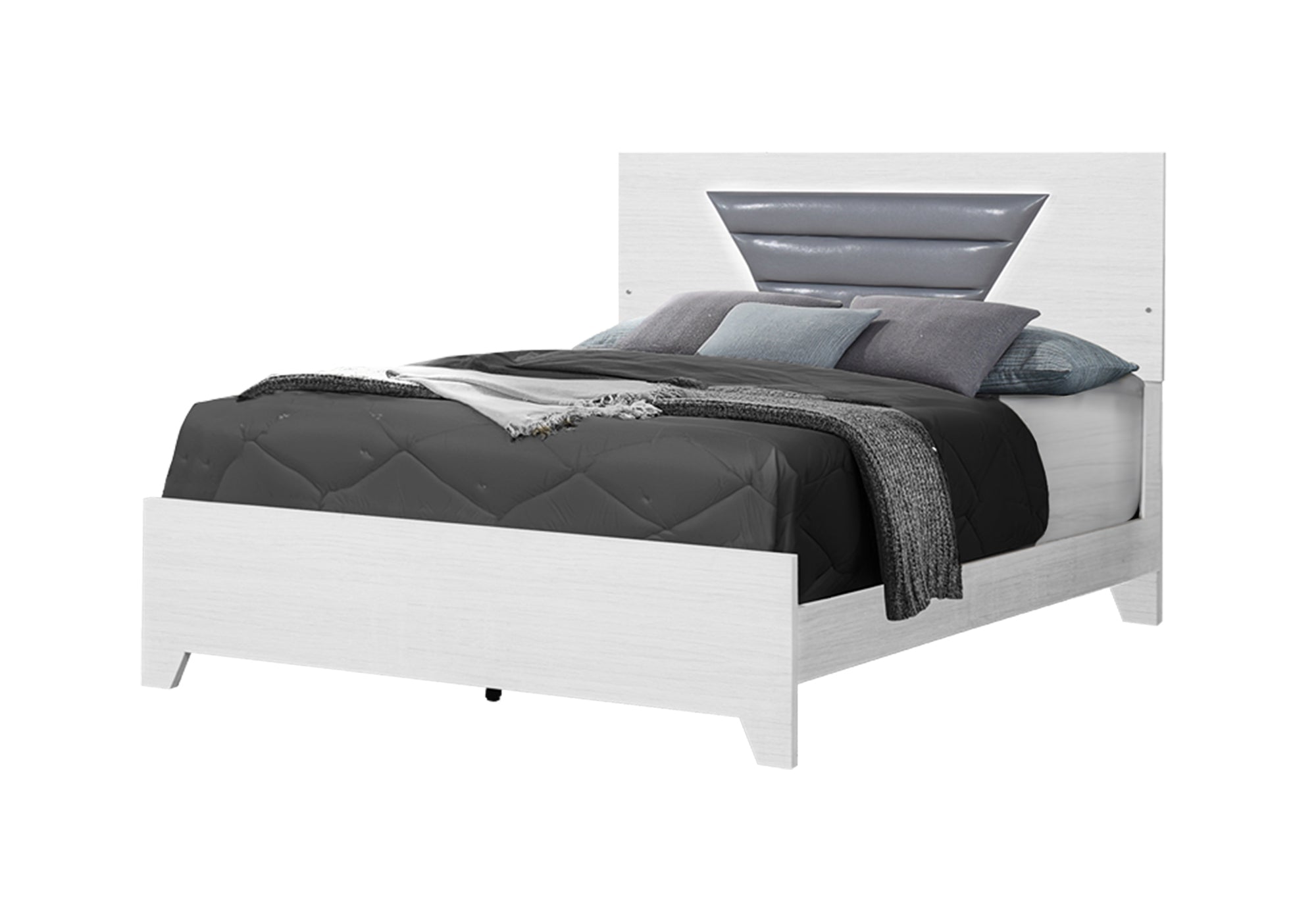 MN-475240Q    Bedroom Set, Queen Size Bed, White Wood Grain, Grey Leather Look, Contemporary, Modern
