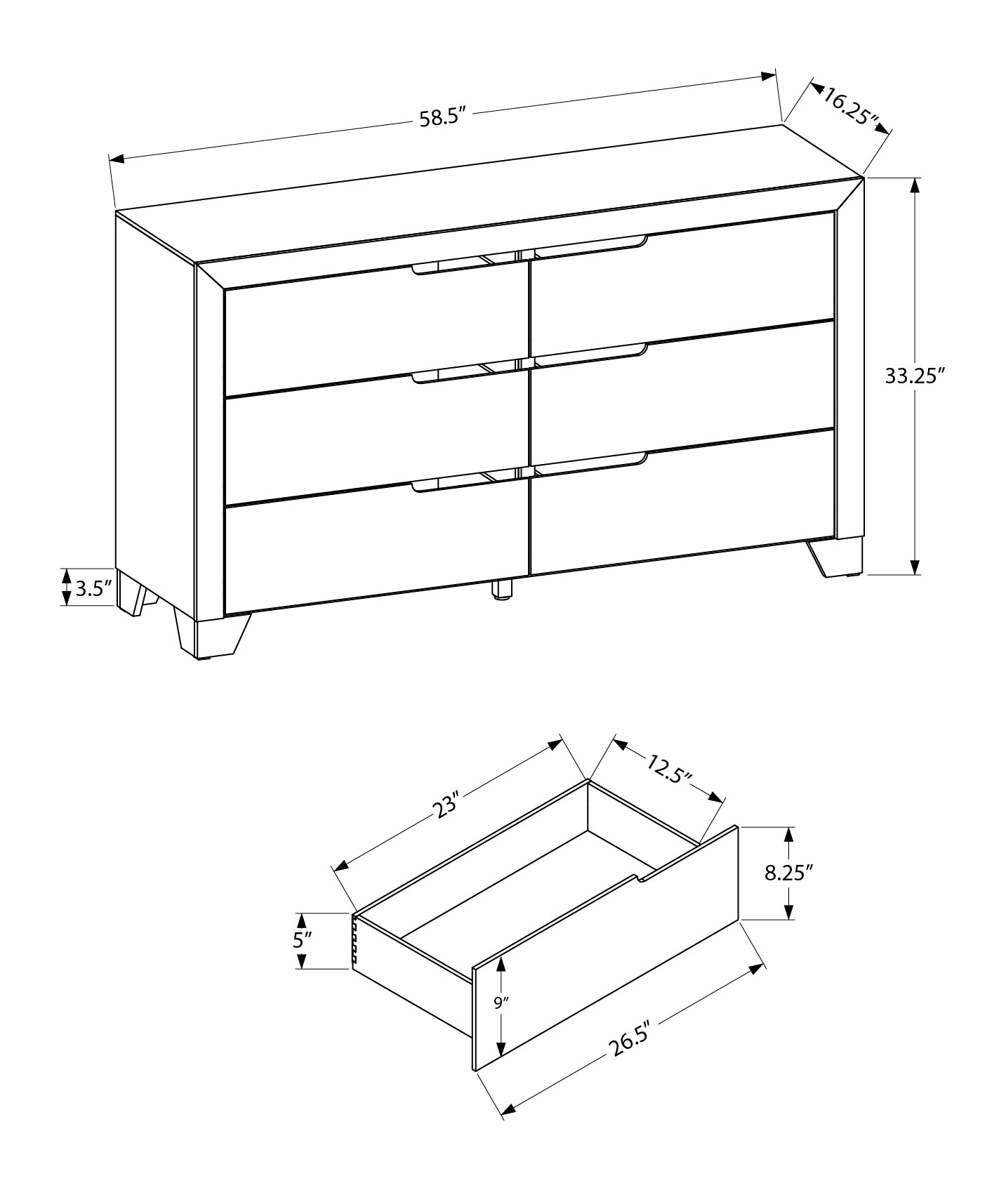 MN-485241    Bedroom Set, 6 Drawer Dresser, White Wood Grain, Contemporary, Modern