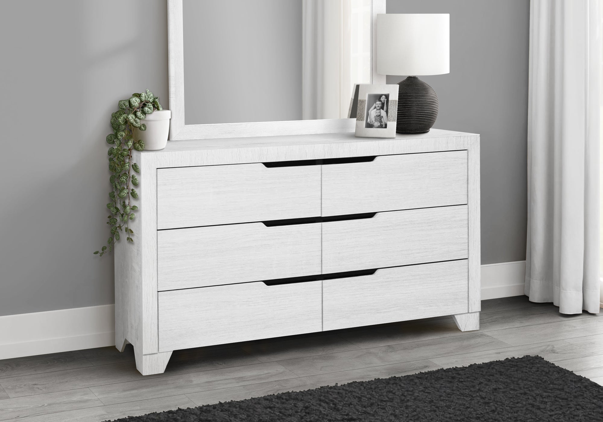 MN-485241    Bedroom Set, 6 Drawer Dresser, White Wood Grain, Contemporary, Modern