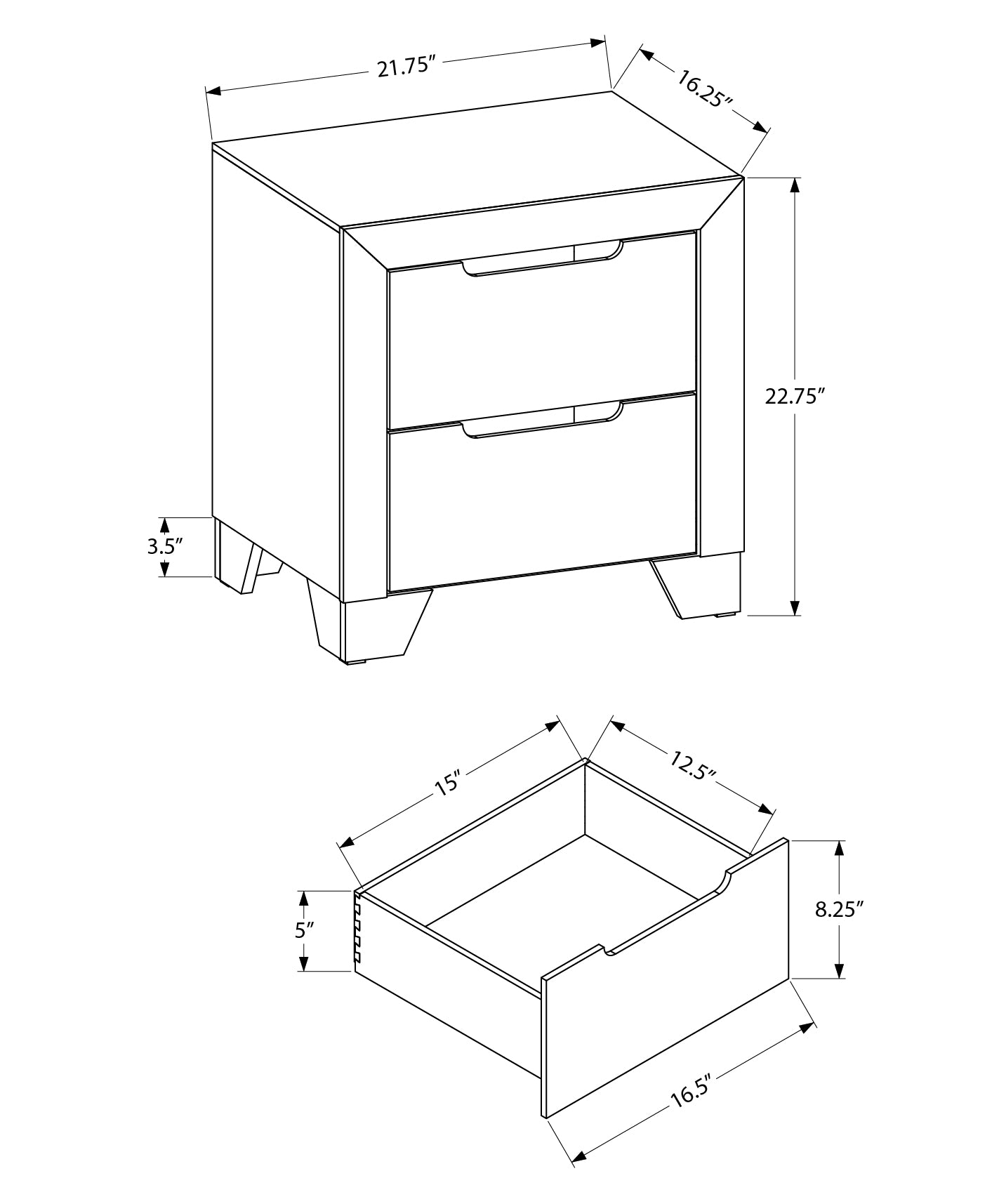 MN-505243    Bedroom Set, Two Drawer Nightstand, White Wood Grain, Contemporary, Modern