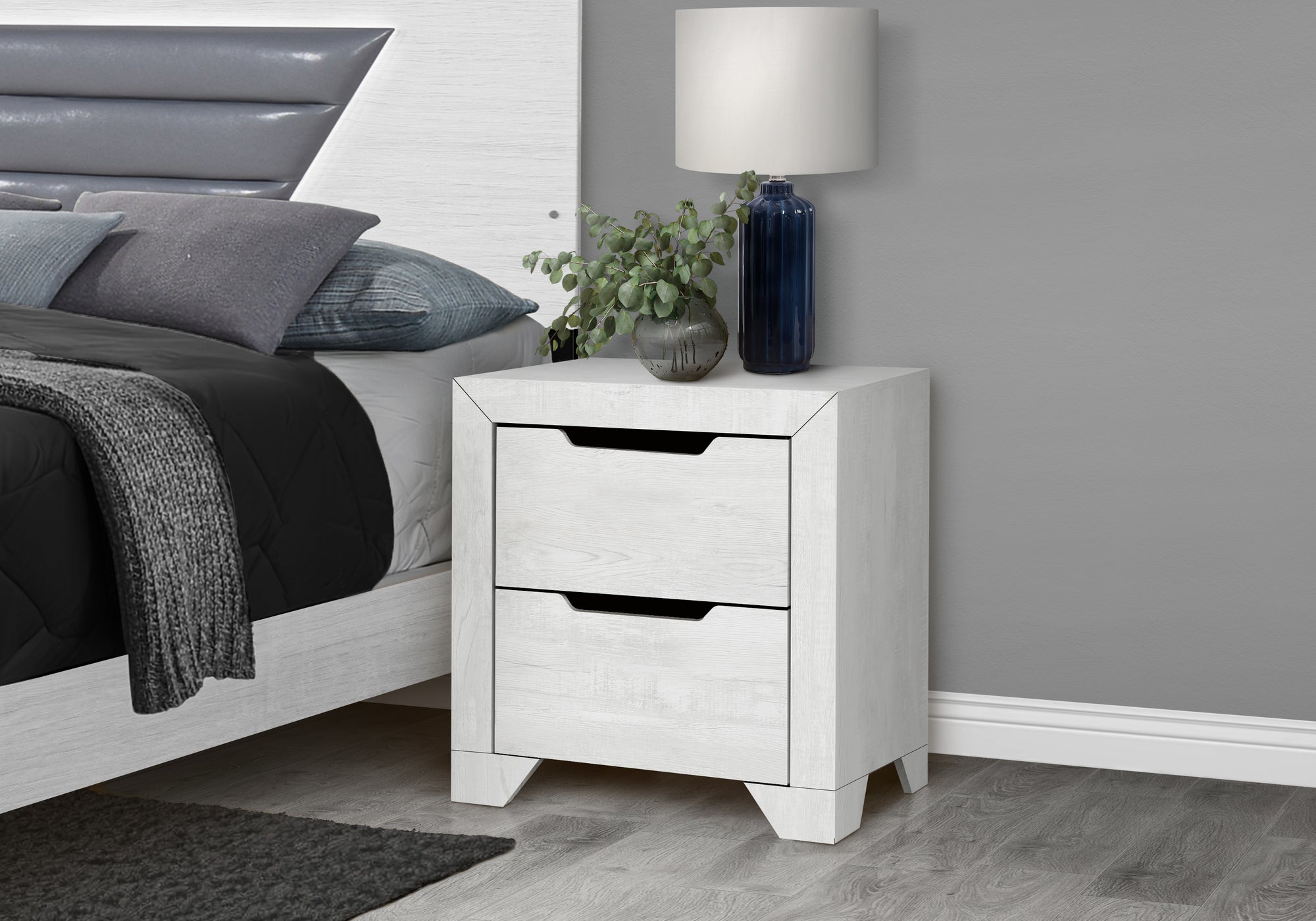 MN-505243    Bedroom Set, Two Drawer Nightstand, White Wood Grain, Contemporary, Modern
