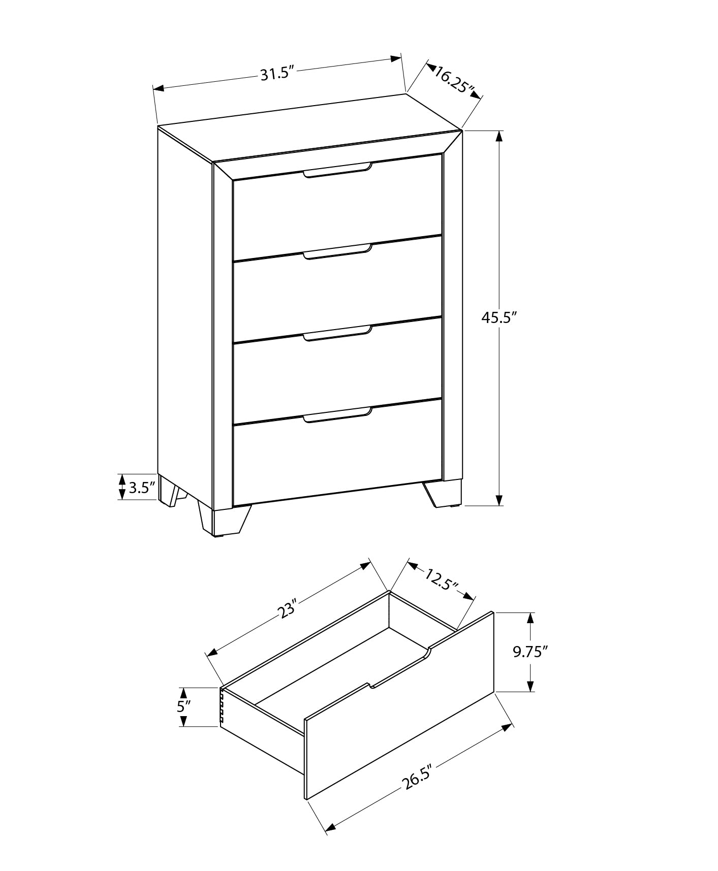 MN-515244    Bedroom Set, 4 Drawer Chest, White Wood Grain, Contemporary, Modern