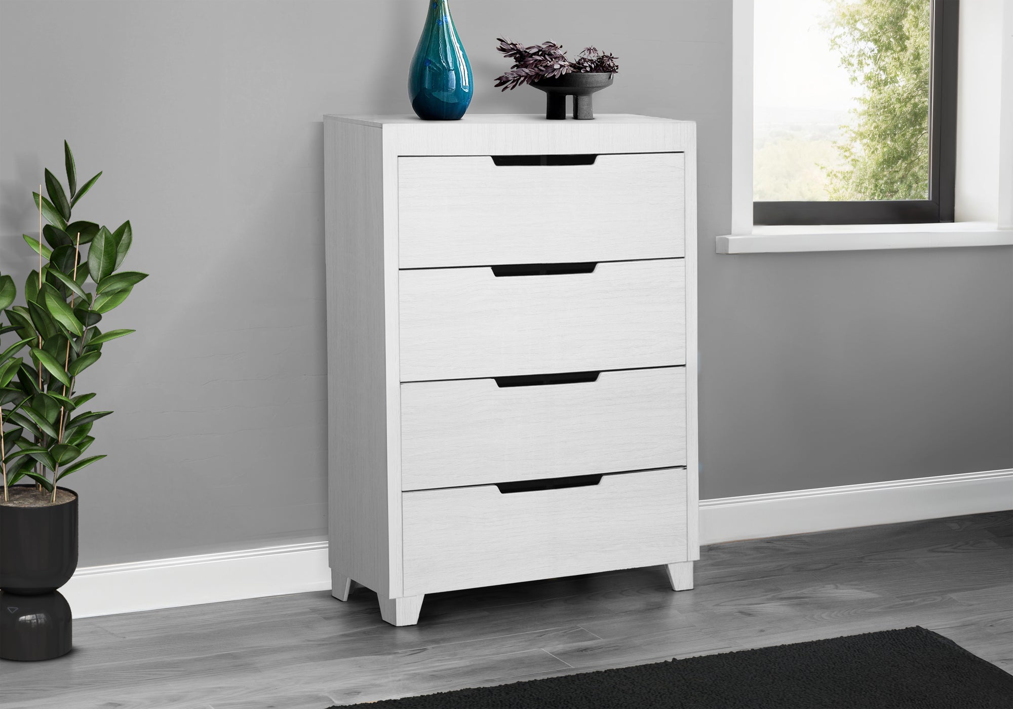 MN-515244    Bedroom Set, 4 Drawer Chest, White Wood Grain, Contemporary, Modern