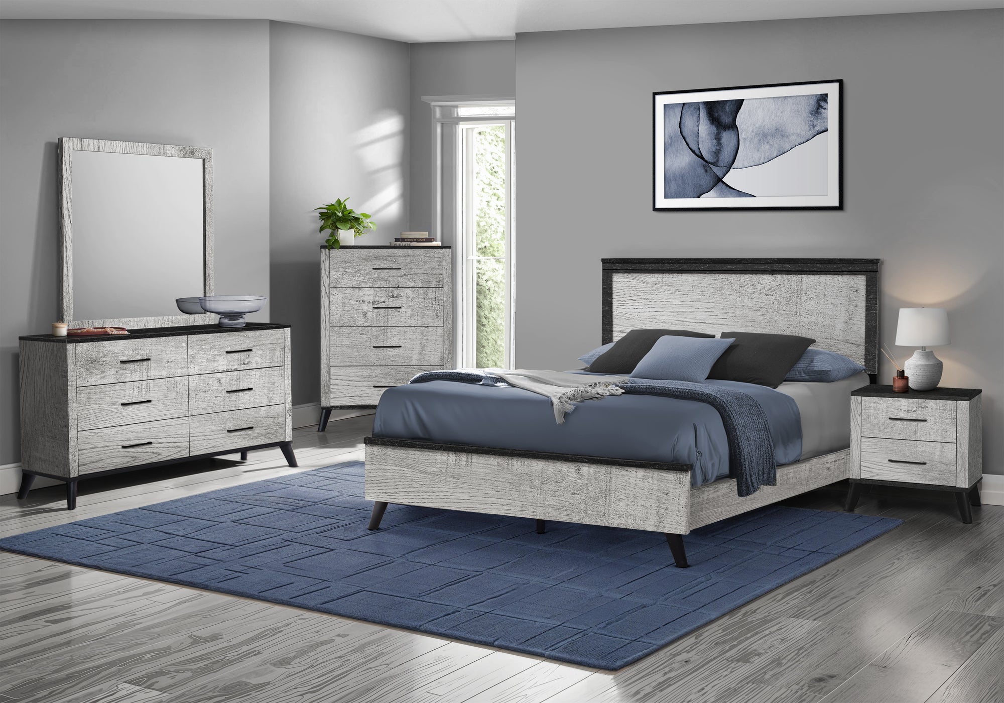 MN-525250Q    Bedroom Set, Queen Size Bed, Grey Reclaimed, Black, Contemporary, Modern