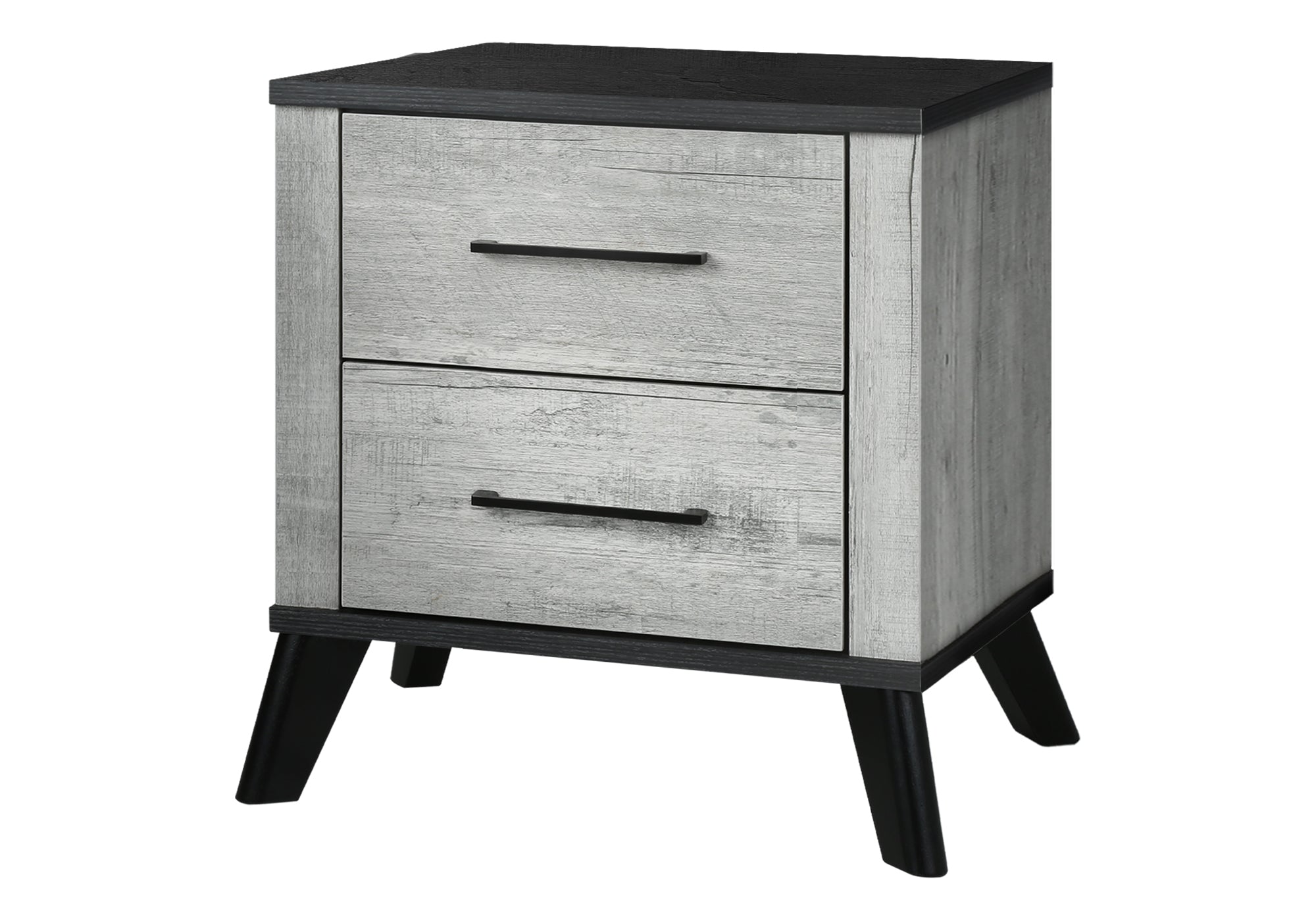 MN-555253    Bedroom Set, Two Drawer Nightstand, Grey Reclaimed, Black, Contemporary, Modern