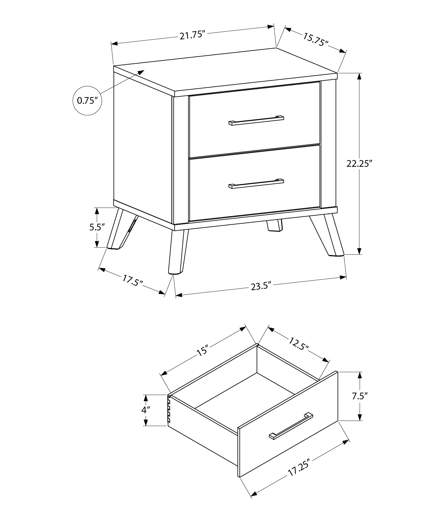 MN-555253    Bedroom Set, Two Drawer Nightstand, Grey Reclaimed, Black, Contemporary, Modern