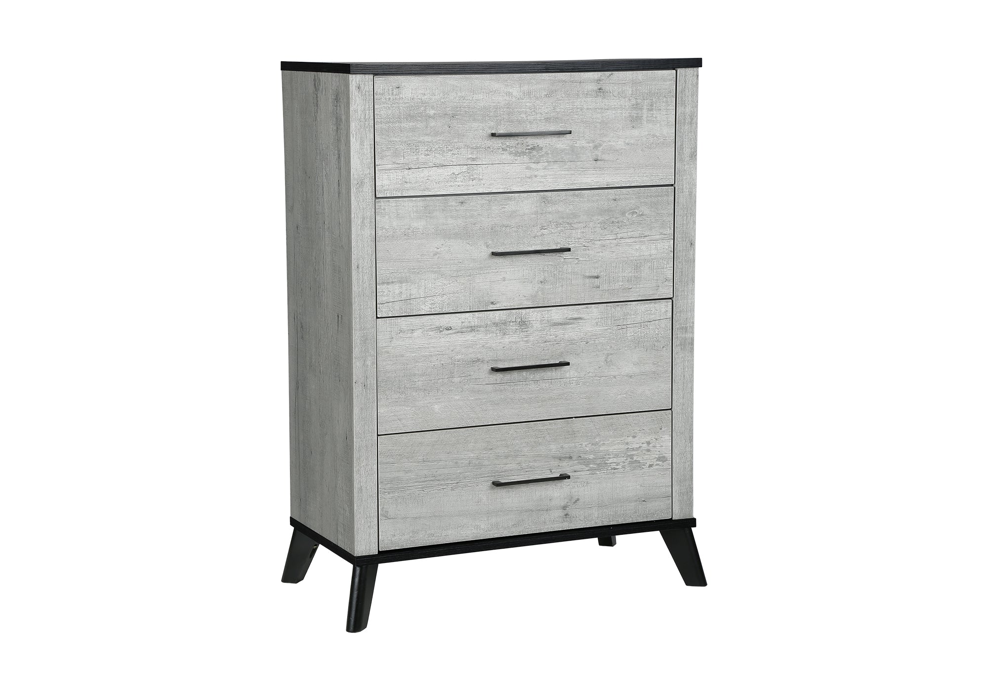 MN-565254    Bedroom Set, 4 Drawer Chest, Grey Reclaimed, Black, Contemporary, Modern