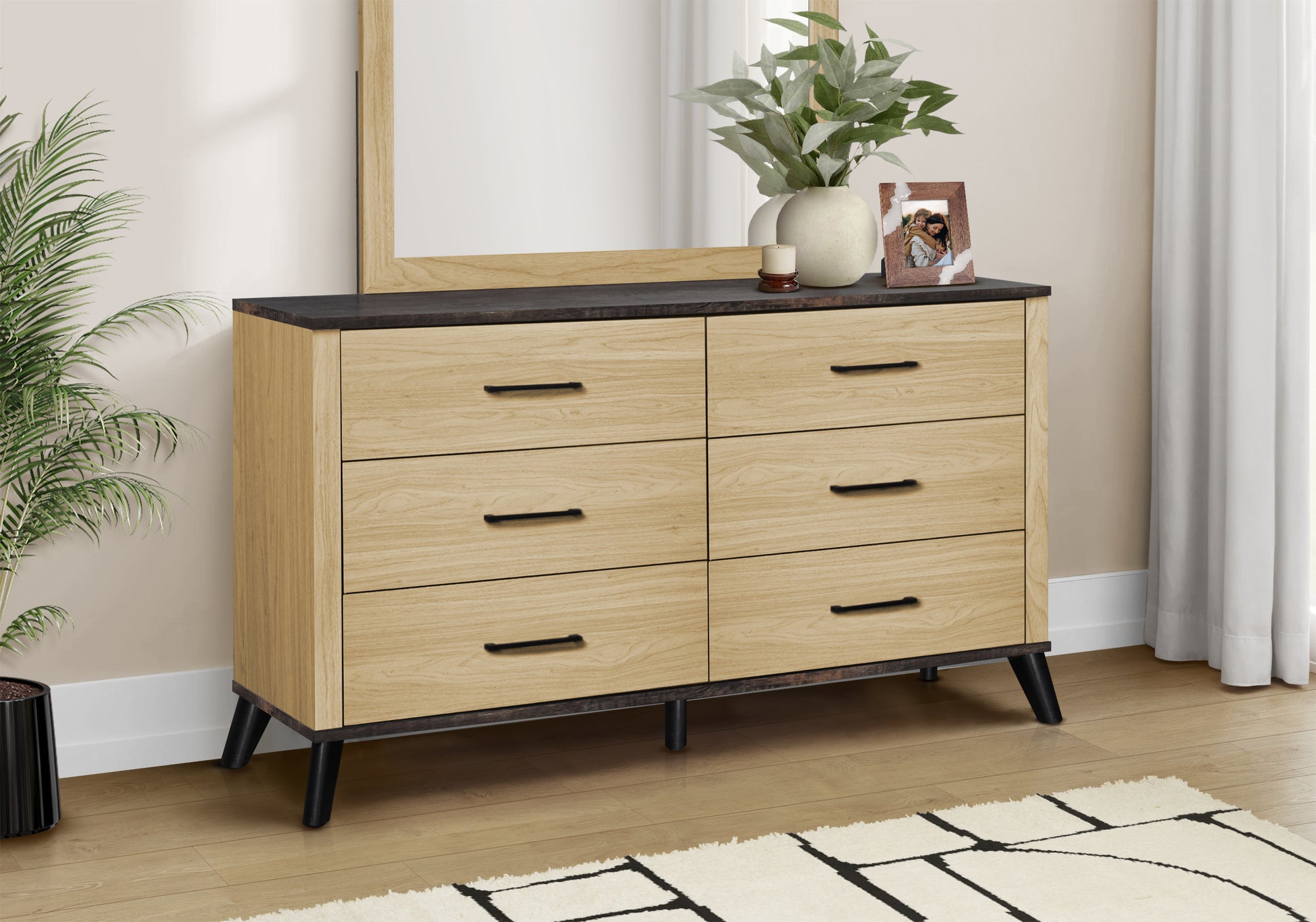 MN-585256    Bedroom Set, 6 Drawer Dresser, Light Oak Laminate, Rustic Oak Laminate, Contemporary, Modern