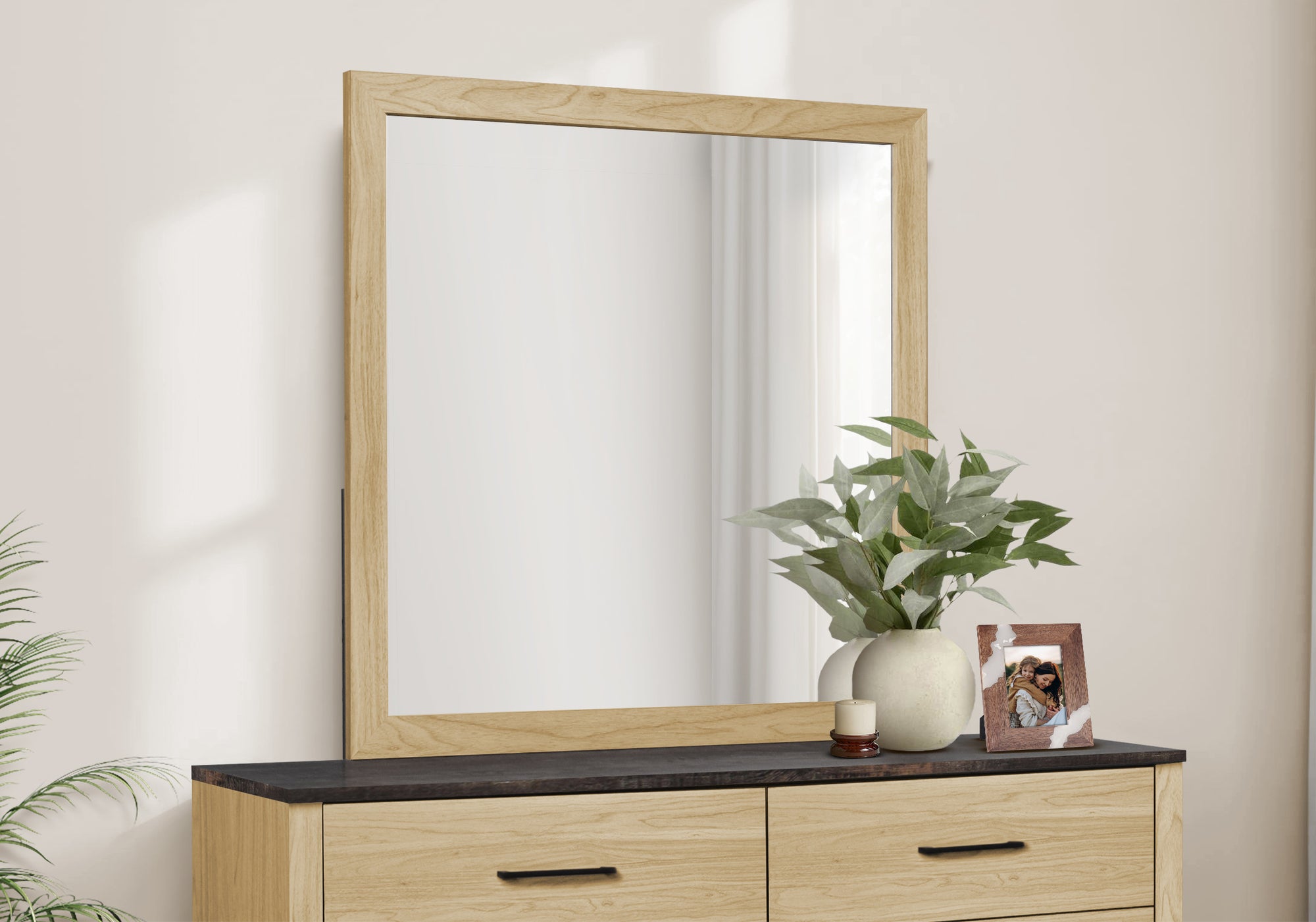MN-595257    Bedroom Set, Wall Mirror, Light Oak Laminate, Contemporary, Modern