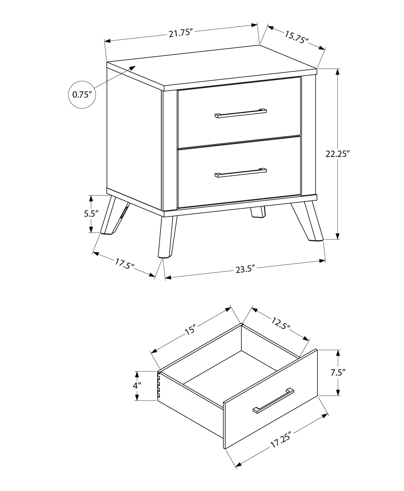 MN-605258    Bedroom Set, Two Drawer Nightstand, Light Oak Laminate, Rustic Oak Laminate, Contemporary, Modern