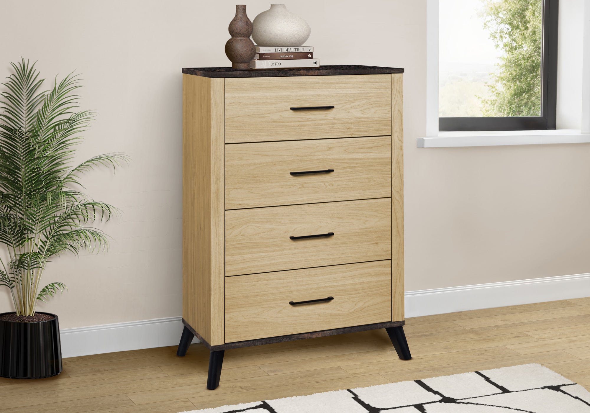 MN-615259    Bedroom Set, 4 Drawer Chest, Light Oak Laminate, Rustic Oak Laminate, Contemporary, Modern