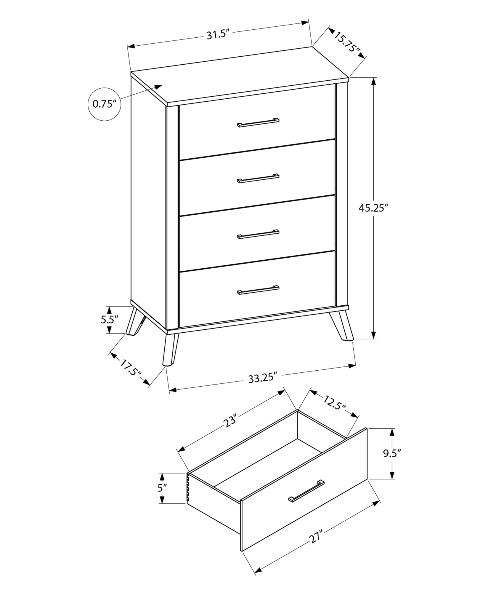MN-615259    Bedroom Set, 4 Drawer Chest, Light Oak Laminate, Rustic Oak Laminate, Contemporary, Modern