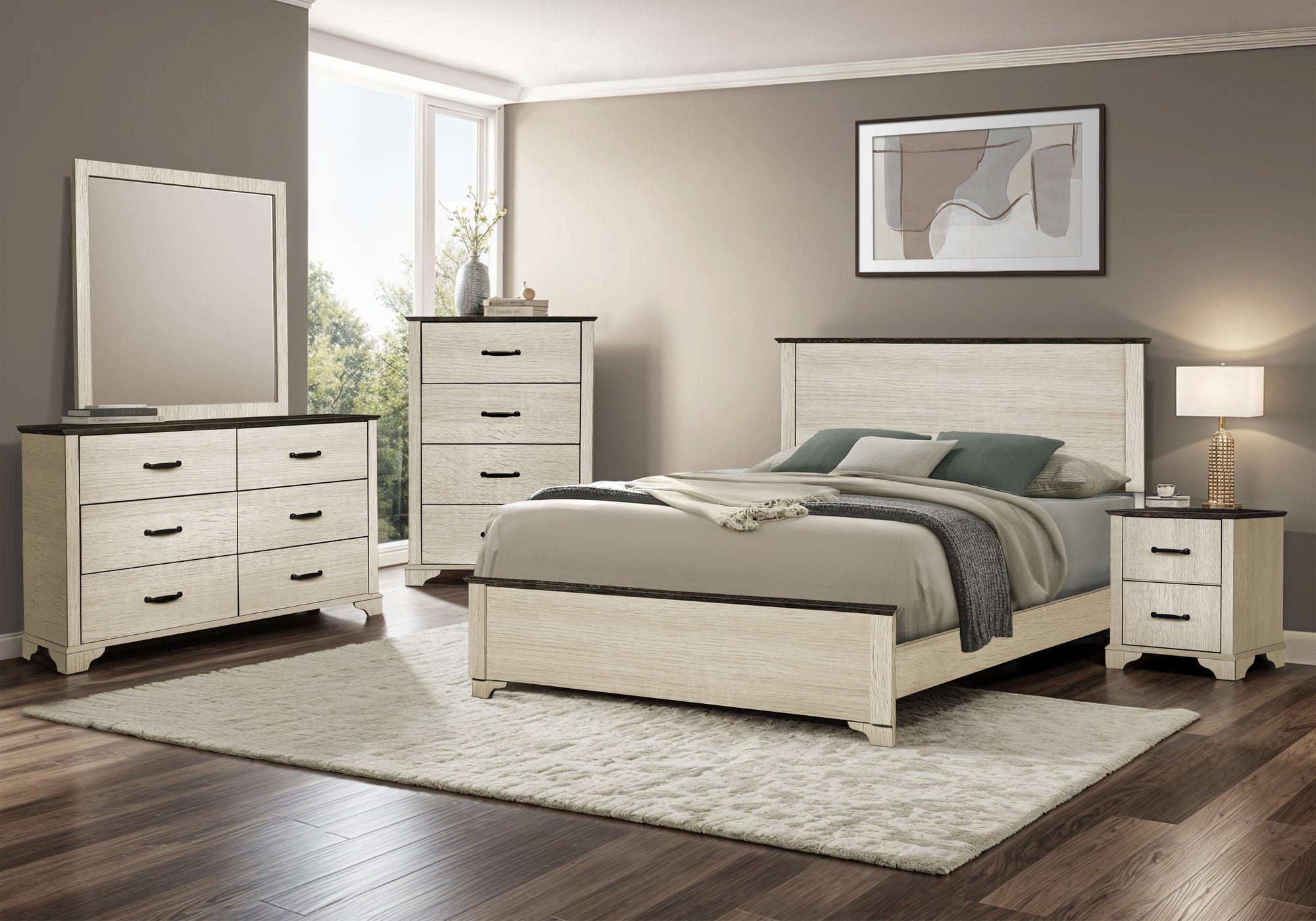 MN-625260Q    Bedroom Set, Queen Size Bed, Bleached Oak, Brown Oak, Transitional