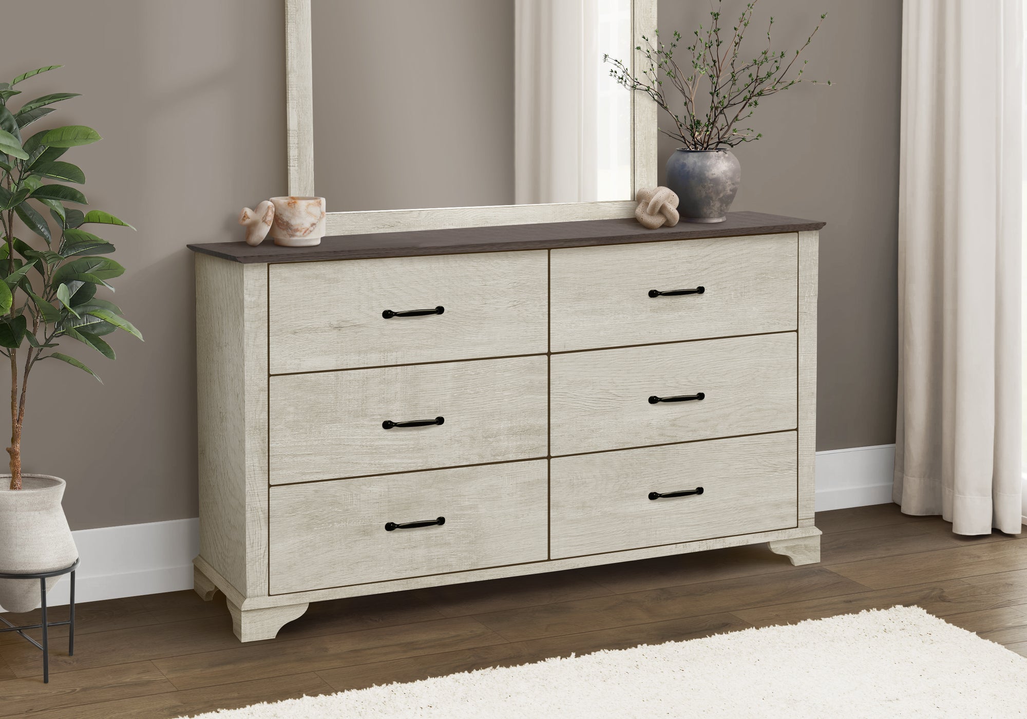 MN-635261    Bedroom Set, 6 Drawer Dresser, Bleached Oak, Brown Oak, Transitional