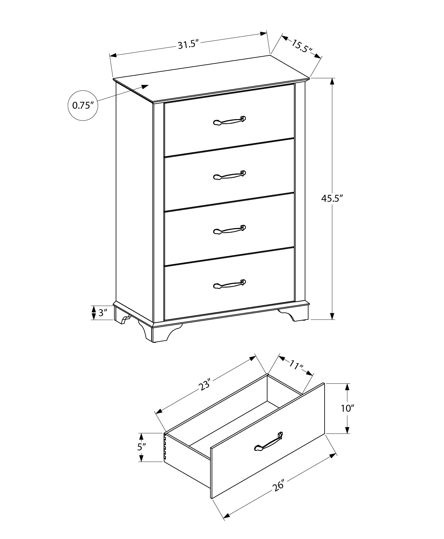 MN-665264    Bedroom Set, 4 Drawer Chest, Bleached Oak, Brown Oak, Transitional