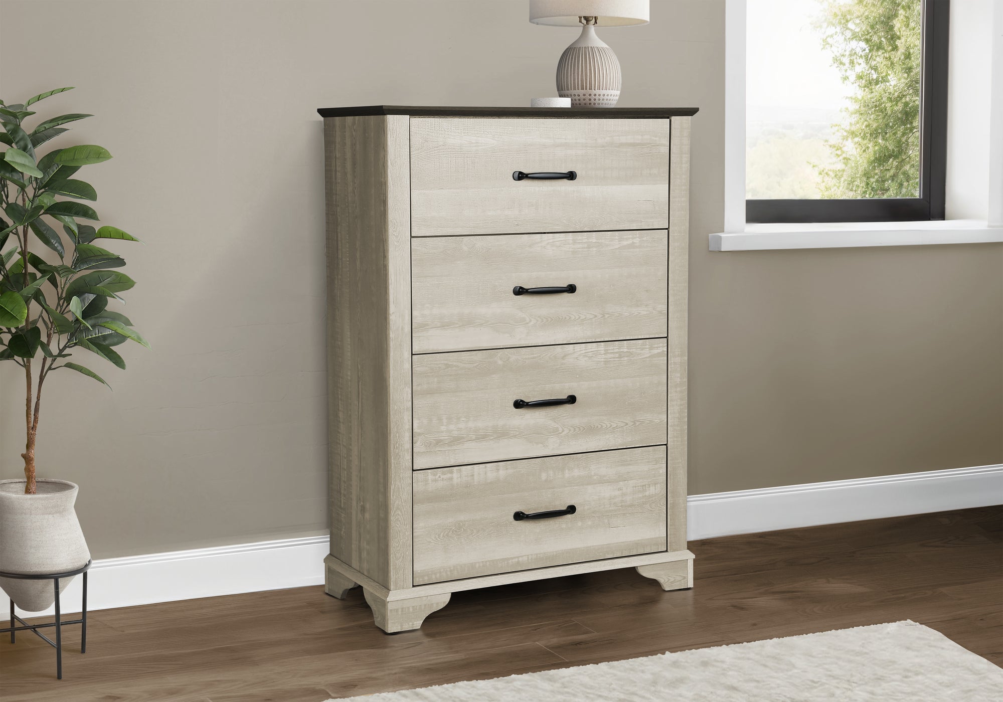 MN-665264    Bedroom Set, 4 Drawer Chest, Bleached Oak, Brown Oak, Transitional