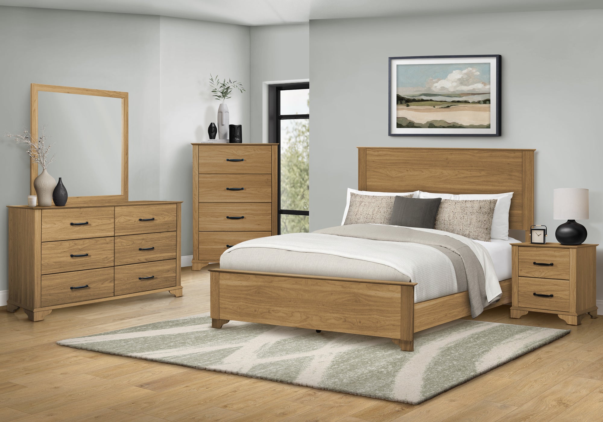MN-675265Q    Bedroom Set, Queen Size Bed, Medium Oak Laminate, Transitional
