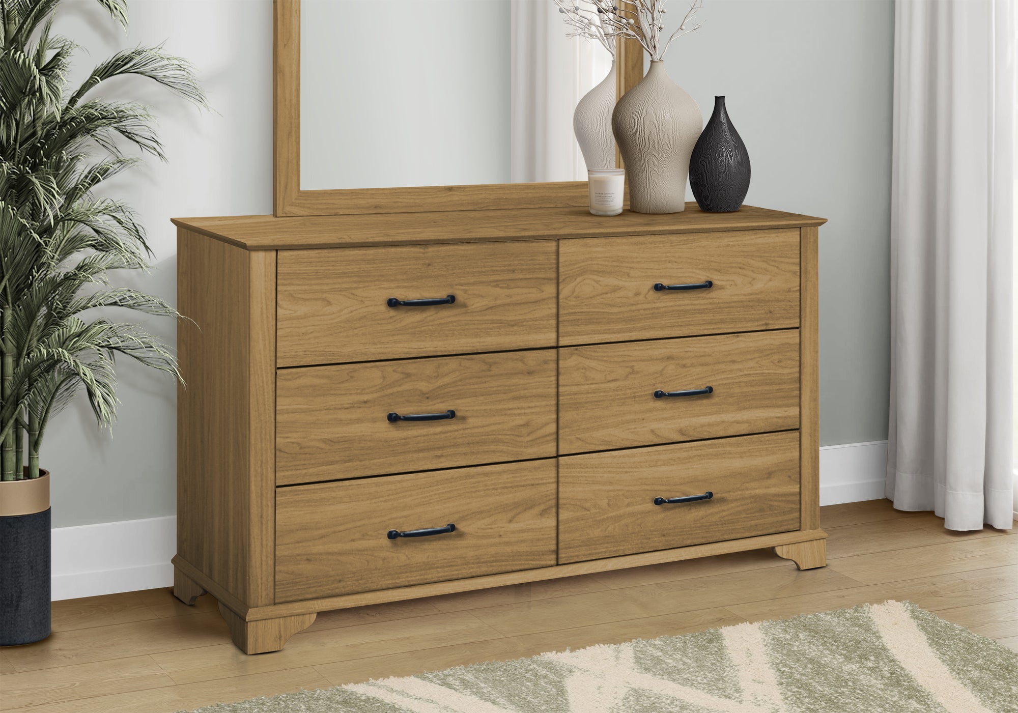 MN-685266    Bedroom Set, 6 Drawer Dresser, Rustic Oak Laminate, Transitional