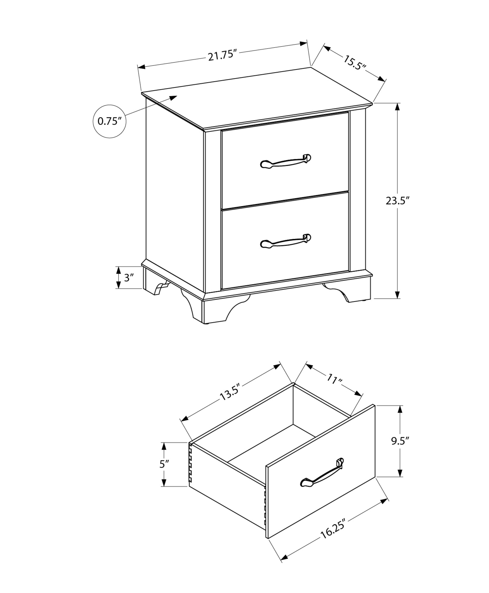 MN-705268    Bedroom Set, Two Drawer Nightstand, Medium Oak Laminate, Transitional