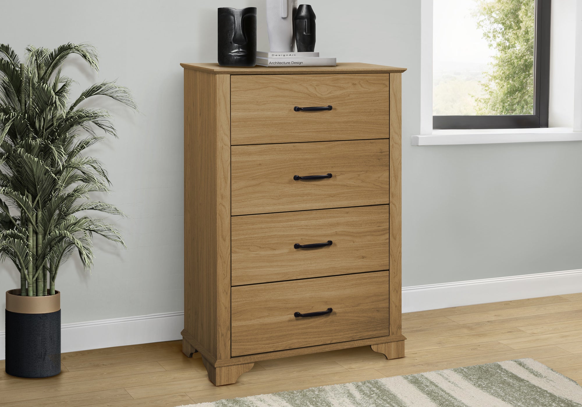 MN-715269    Bedroom Set, 4 Drawer Chest, Medium Oak Laminate, Transitional