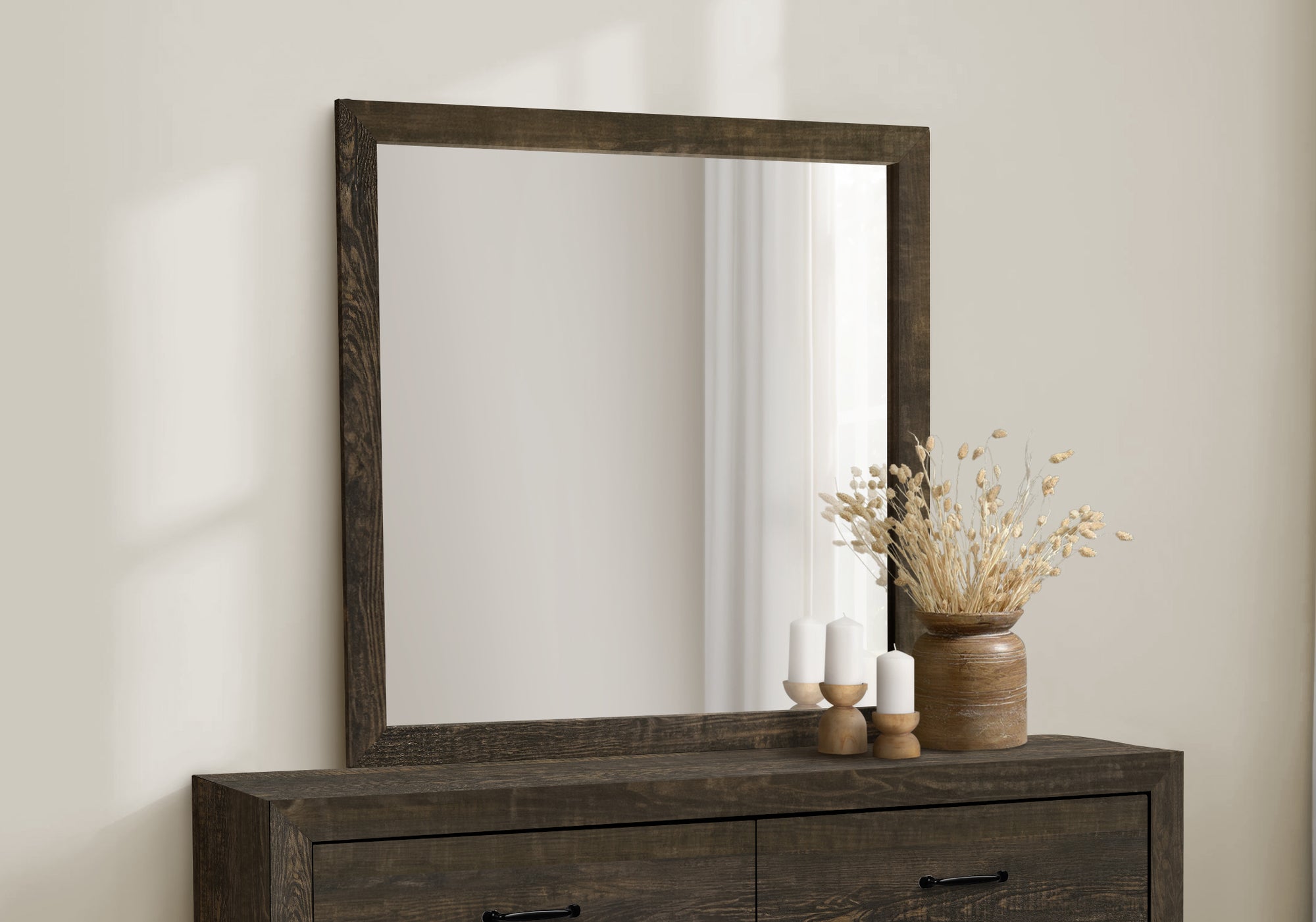 MN-745272    Bedroom Set, Wall Mirror, Rustic Oak Laminate, Transitional