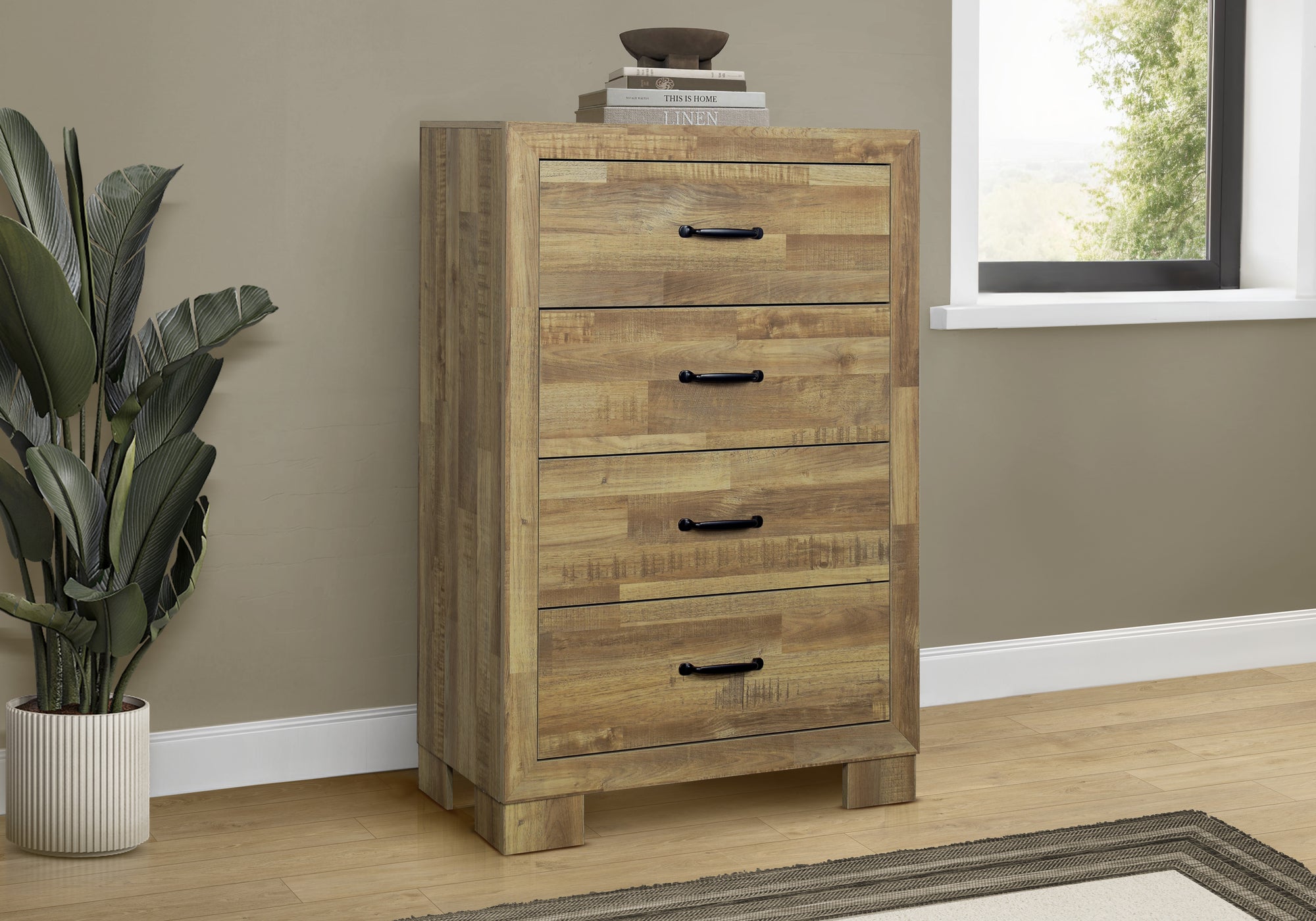 MN-815279    Bedroom Set, 4 Drawer Chest, Medium Oak Laminate, Transitional