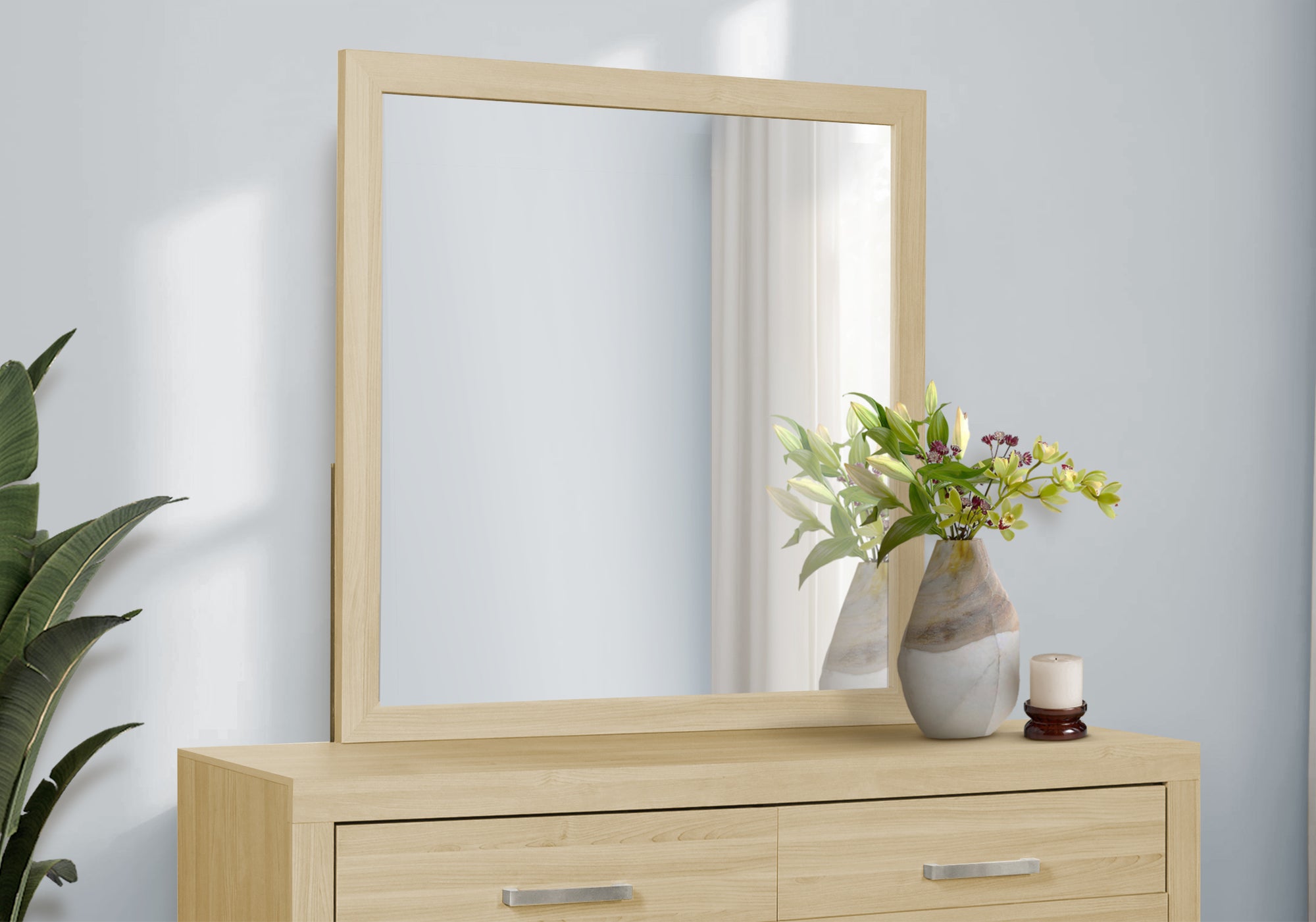 MN-175287    Bedroom Set, Wall Mirror, Natural Laminate, Contemporary, Modern