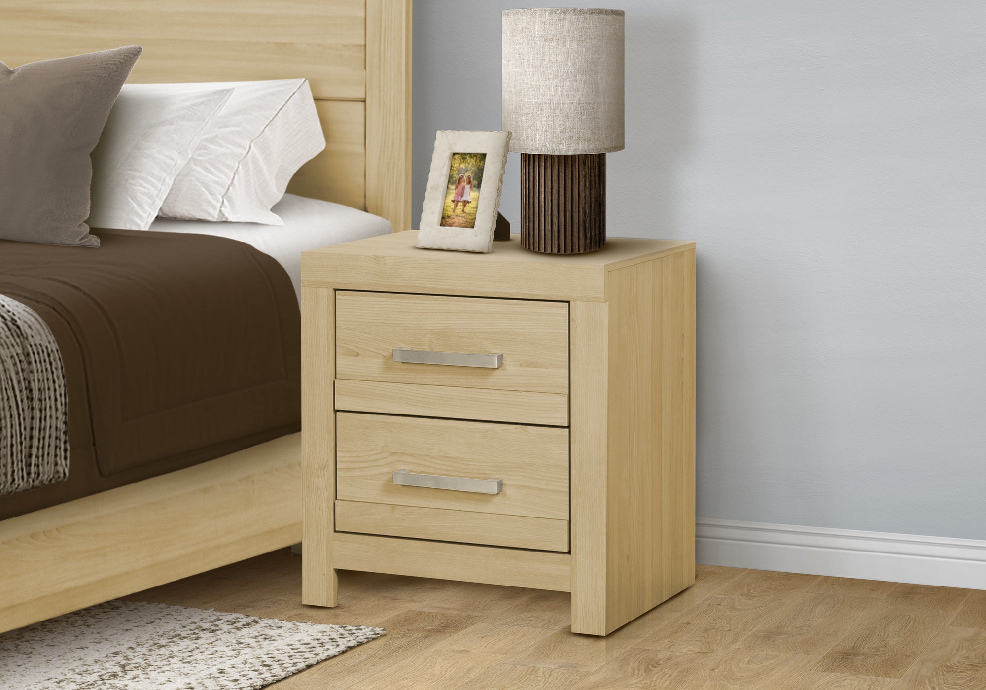 MN-185288    Bedroom Set, Two Drawer Nightstand, Natural Laminate, Contemporary, Modern