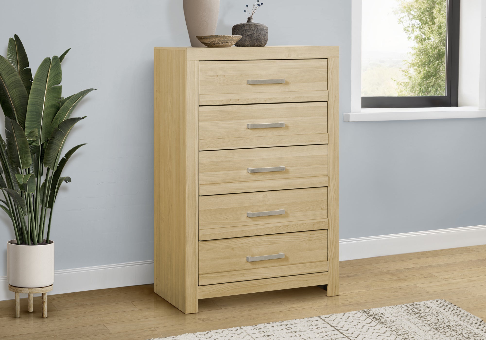 MN-195289    Bedroom Set, 5 Drawer Chest, Natural Laminate, Contemporary, Modern