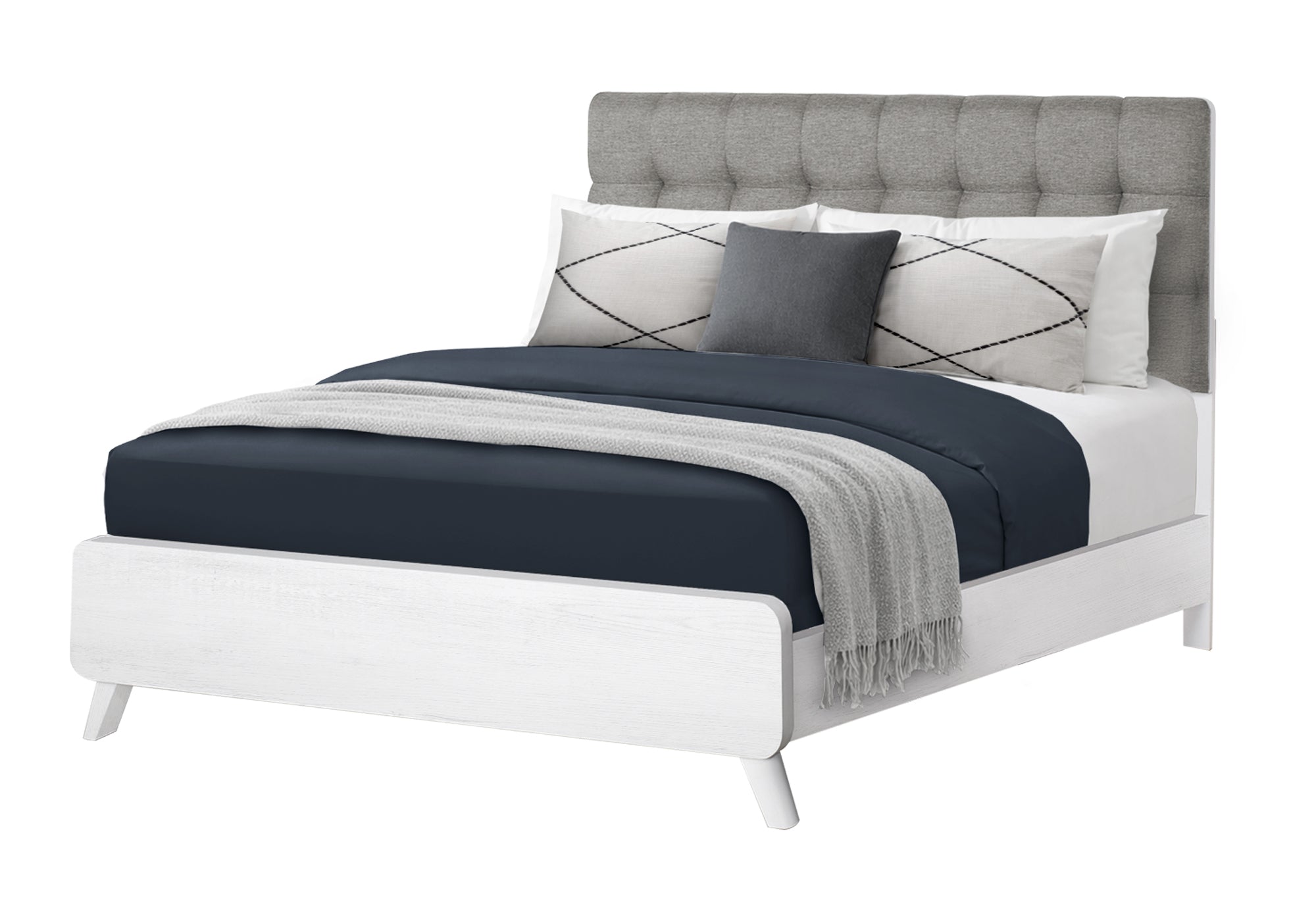 MN-875290Q    Bedroom Set, Queen Size Bed, White Wood Grain, Mid Century, Modern
