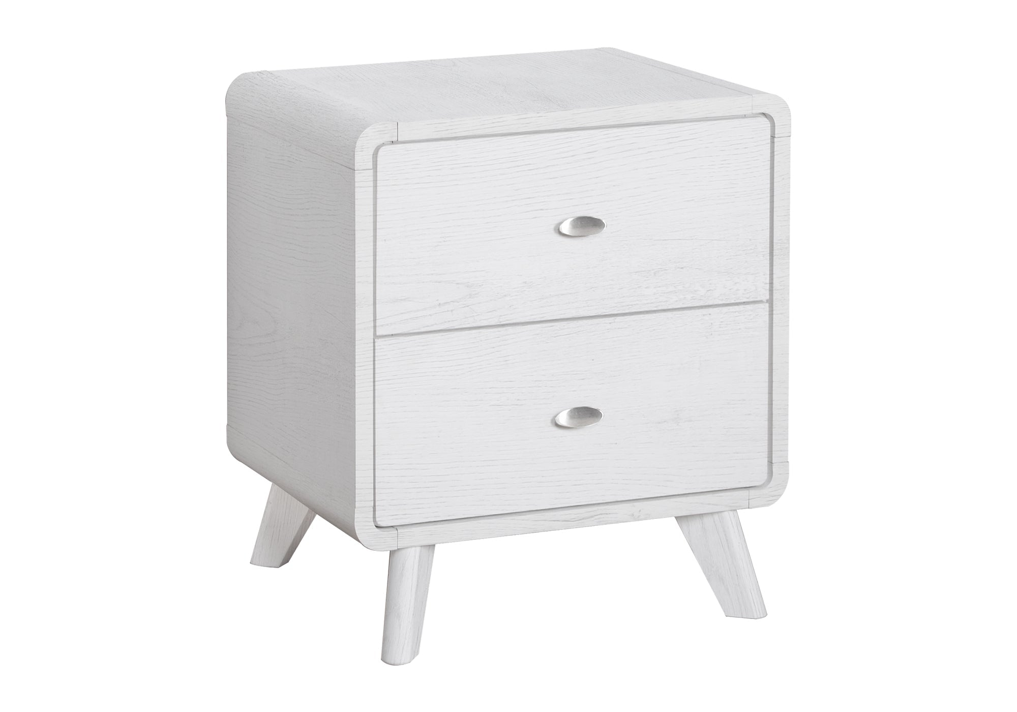 MN-905293    Bedroom Set, Two Drawer Nightstand, White Wood Grain, Mid Century, Modern