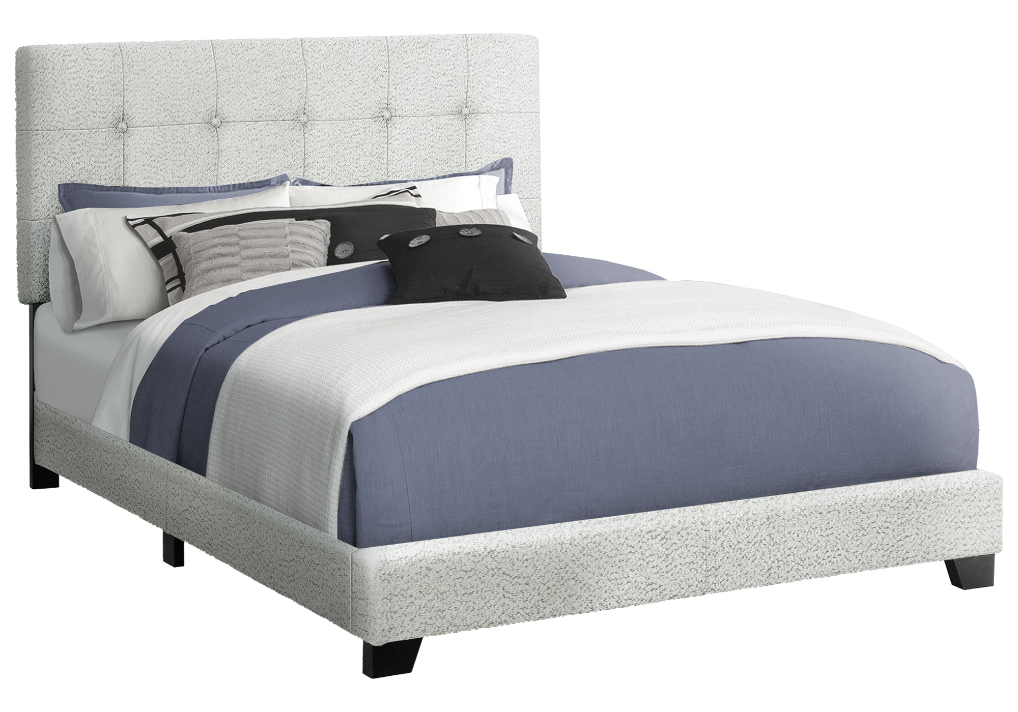 MN-505801Q    Bed, Queen Size, Upholstered, Frame Only, Bedroom, Light Grey Boucle, Transitional