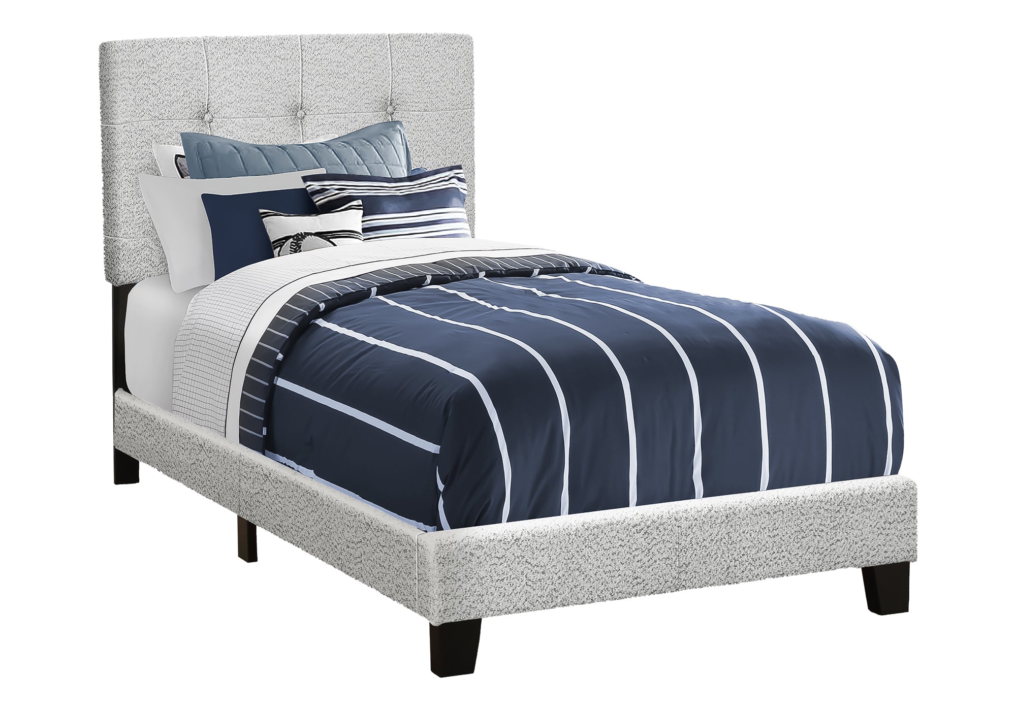 MN-Q545801T    Bed, Twin Size, Upholstered, Frame Only, Bedroom, Juvenile, Youth, Light Grey Boucle, Transitional