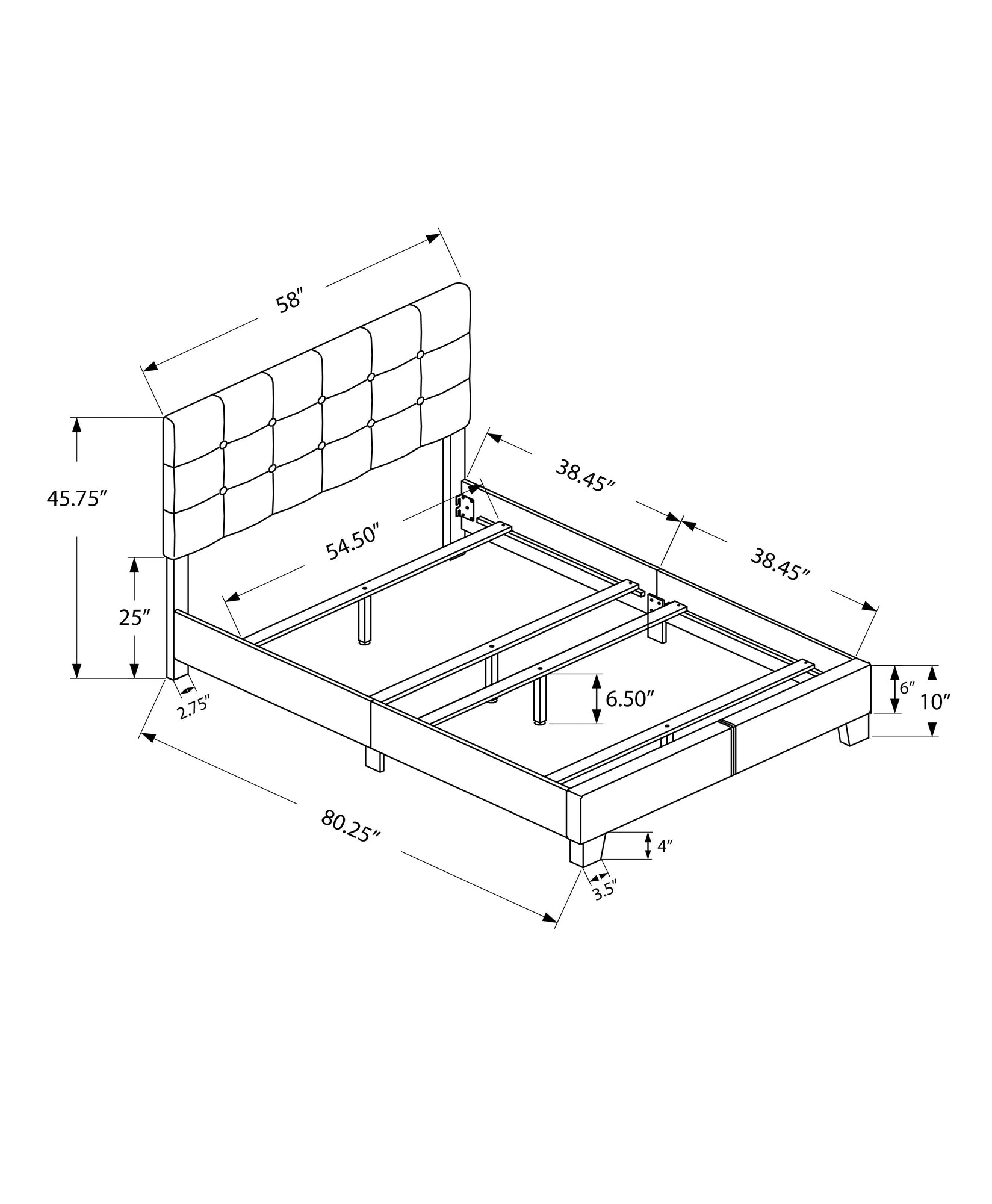 MN-T585803F    Bed, Full Size, Bedroom, Upholstered, Frame Only, Transitional
