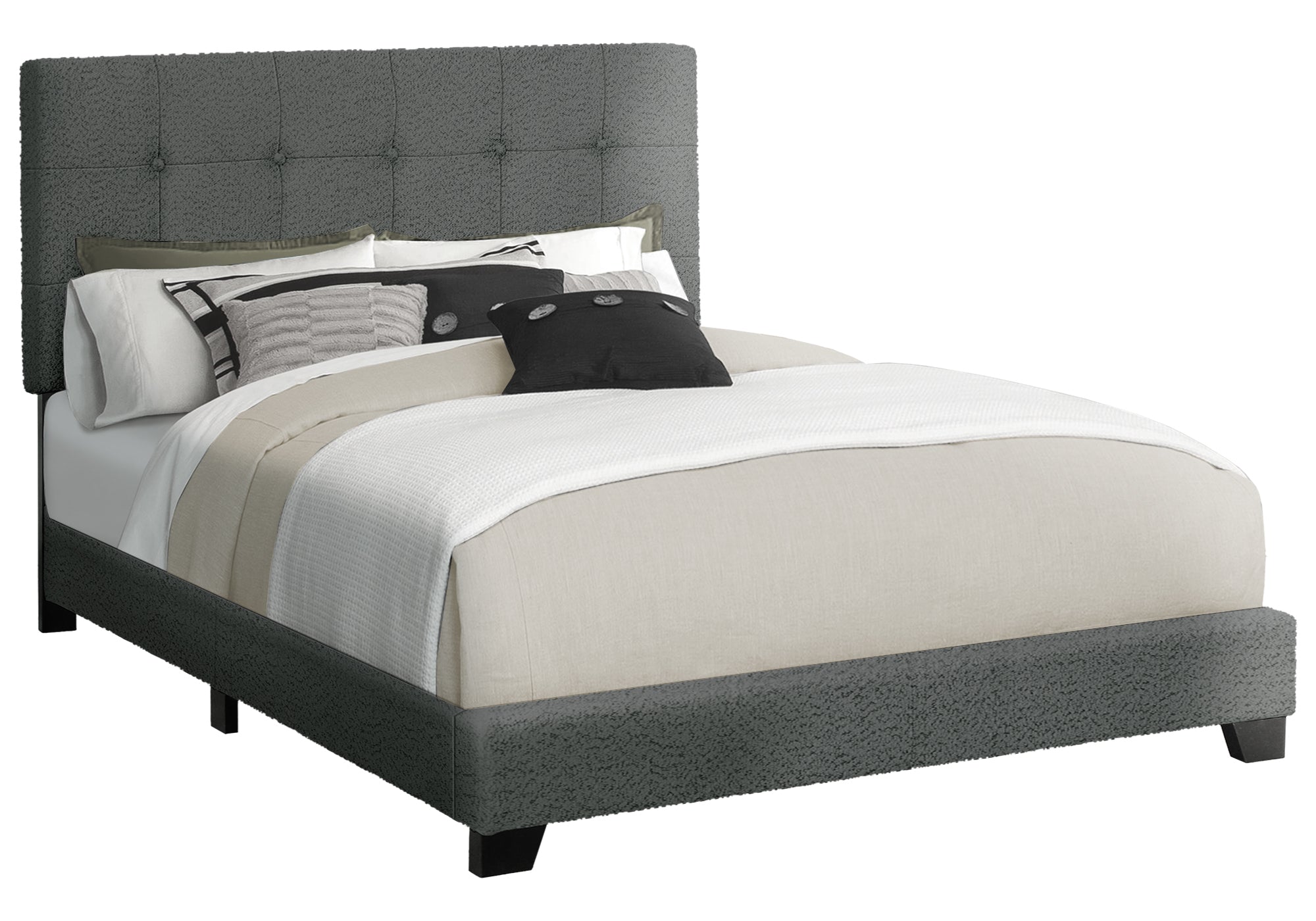 MN-D535803Q    Bed, Bedroom, Frame Only, Queen Size, Upholstered, Dark Grey Boucle, Transitional