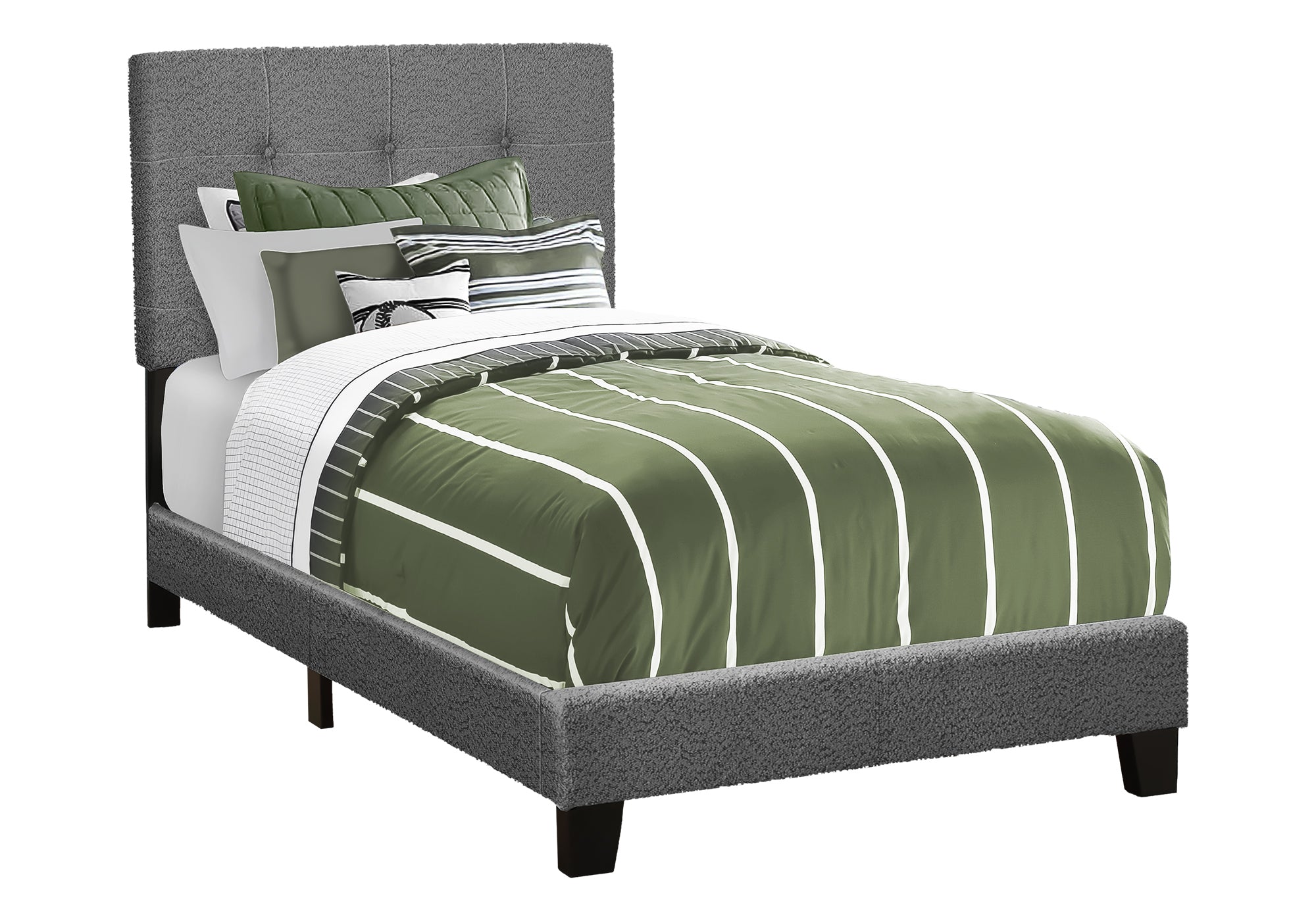 MN-Q545803T    Bed, Twin Size, Upholstered, Bedroom, Frame Only, Youth, Teen, Juvenile, Dark Grey Boucle, Transitional