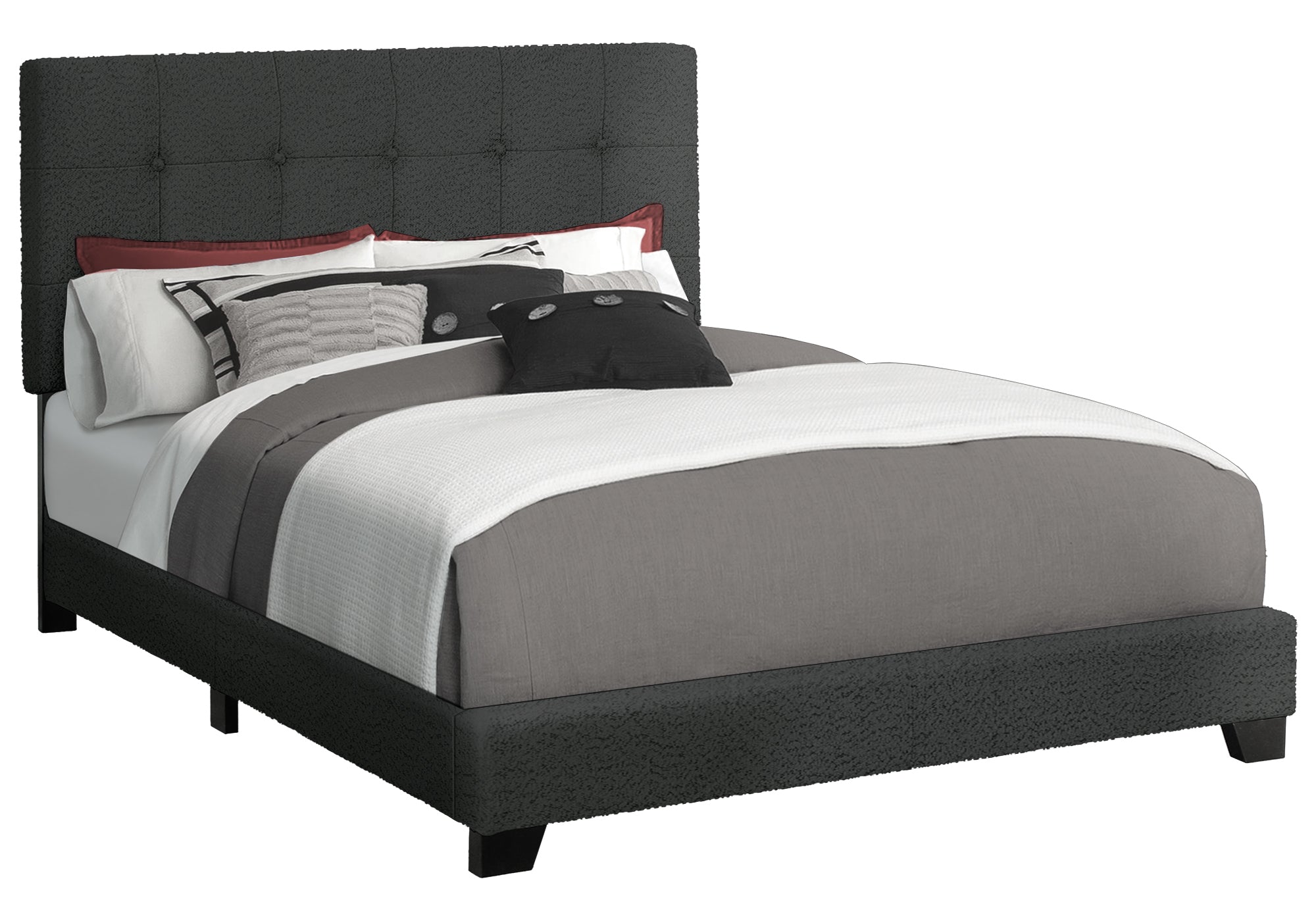 MN-D535805Q    Bed, Bedroom, Frame Only, Queen Size, Upholstered, Black Boucle, Transitional